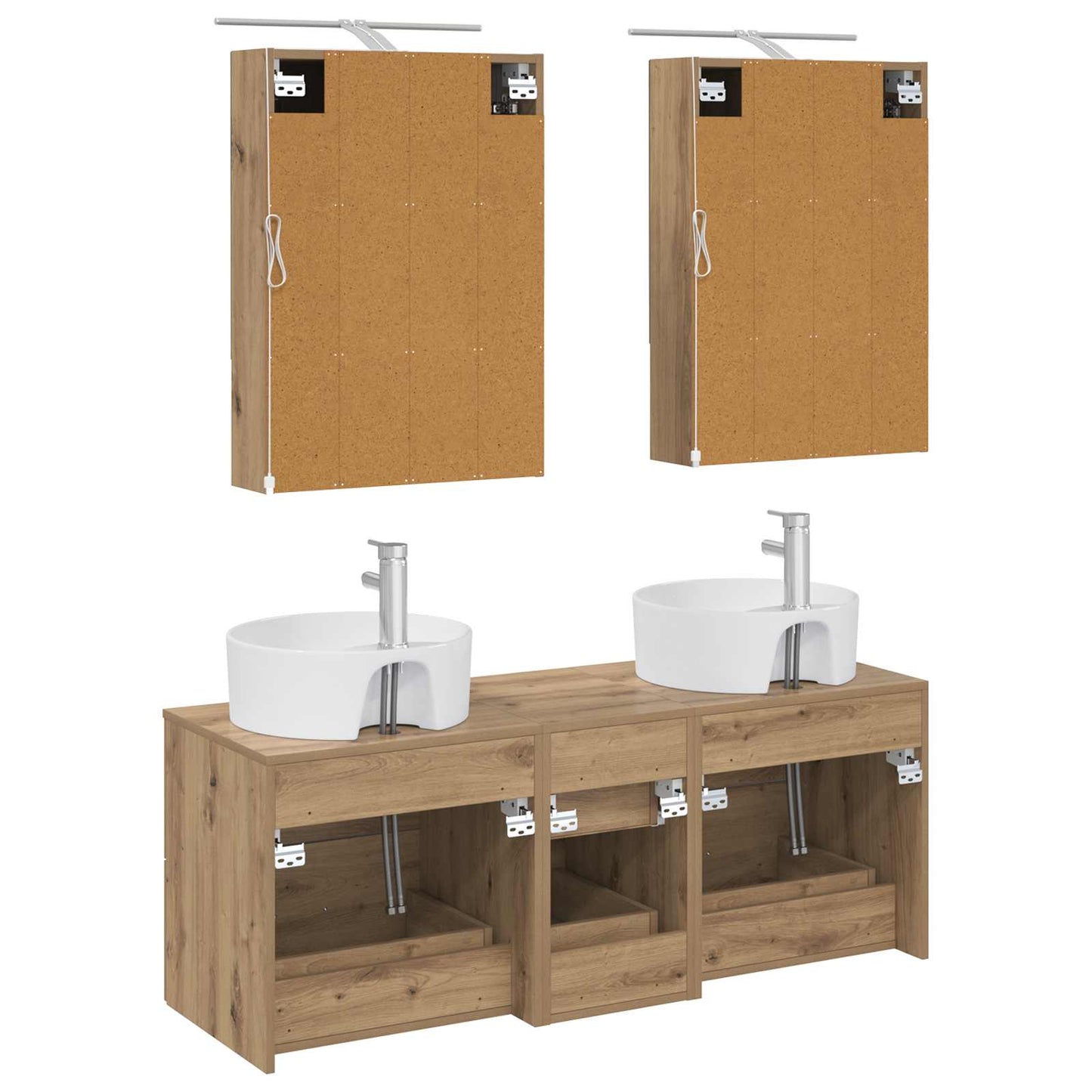 Badkamermeubelset 5 st Artisanaal eiken Bewerkt hout en glas is nu te koop bij PeponiXL, paradijselijk wonen!