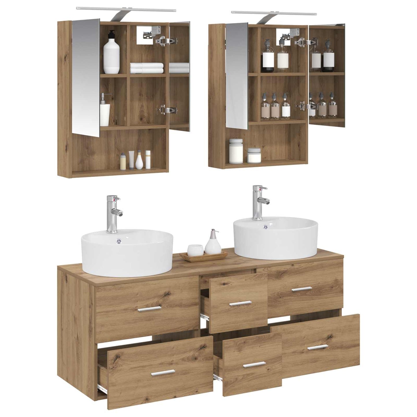 Badkamermeubelset 5 st Artisanaal eiken Bewerkt hout en glas is nu te koop bij PeponiXL, paradijselijk wonen!