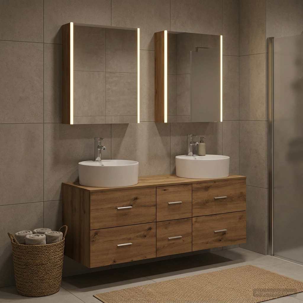 Badkamermeubelset 5 st Artisanaal eiken Bewerkt hout en glas is nu te koop bij PeponiXL, paradijselijk wonen!