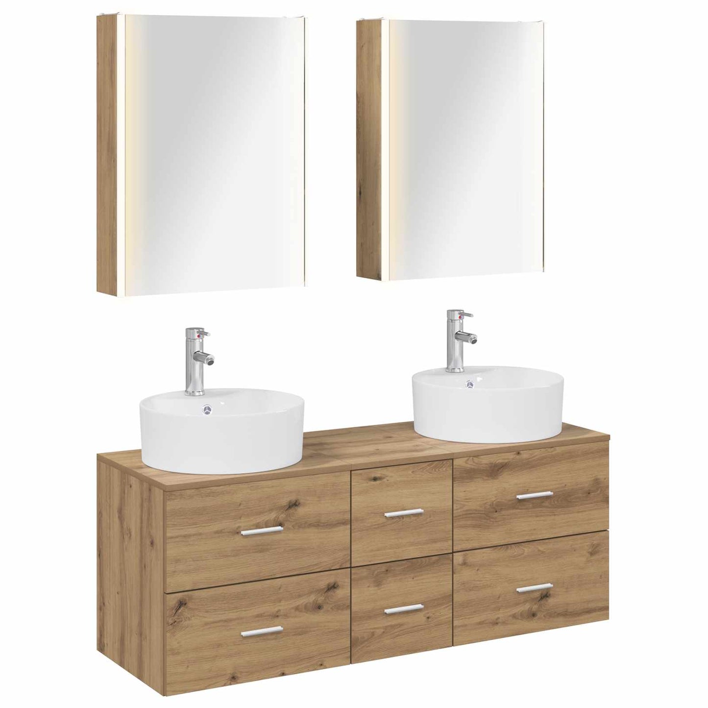 Badkamermeubelset 5 st Artisanaal eiken Bewerkt hout en glas is nu te koop bij PeponiXL, paradijselijk wonen!