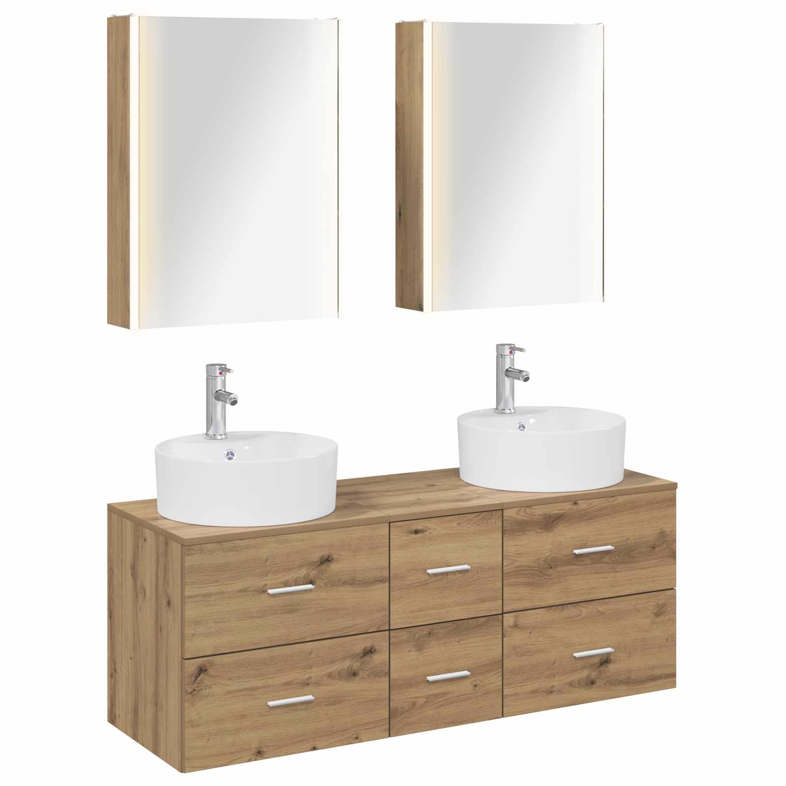 Badkamermeubelset 5 st Artisanaal eiken Bewerkt hout en glas is nu te koop bij PeponiXL, paradijselijk wonen!