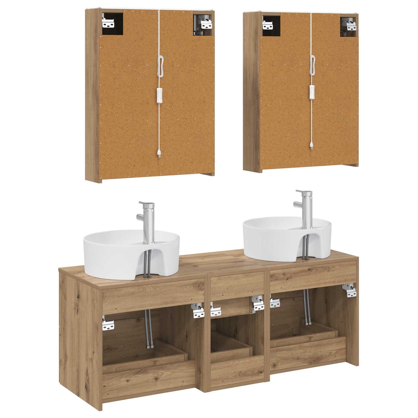 Badkamermeubelset 5 st Artisanaal eiken Bewerkt hout en glas is nu te koop bij PeponiXL, paradijselijk wonen!