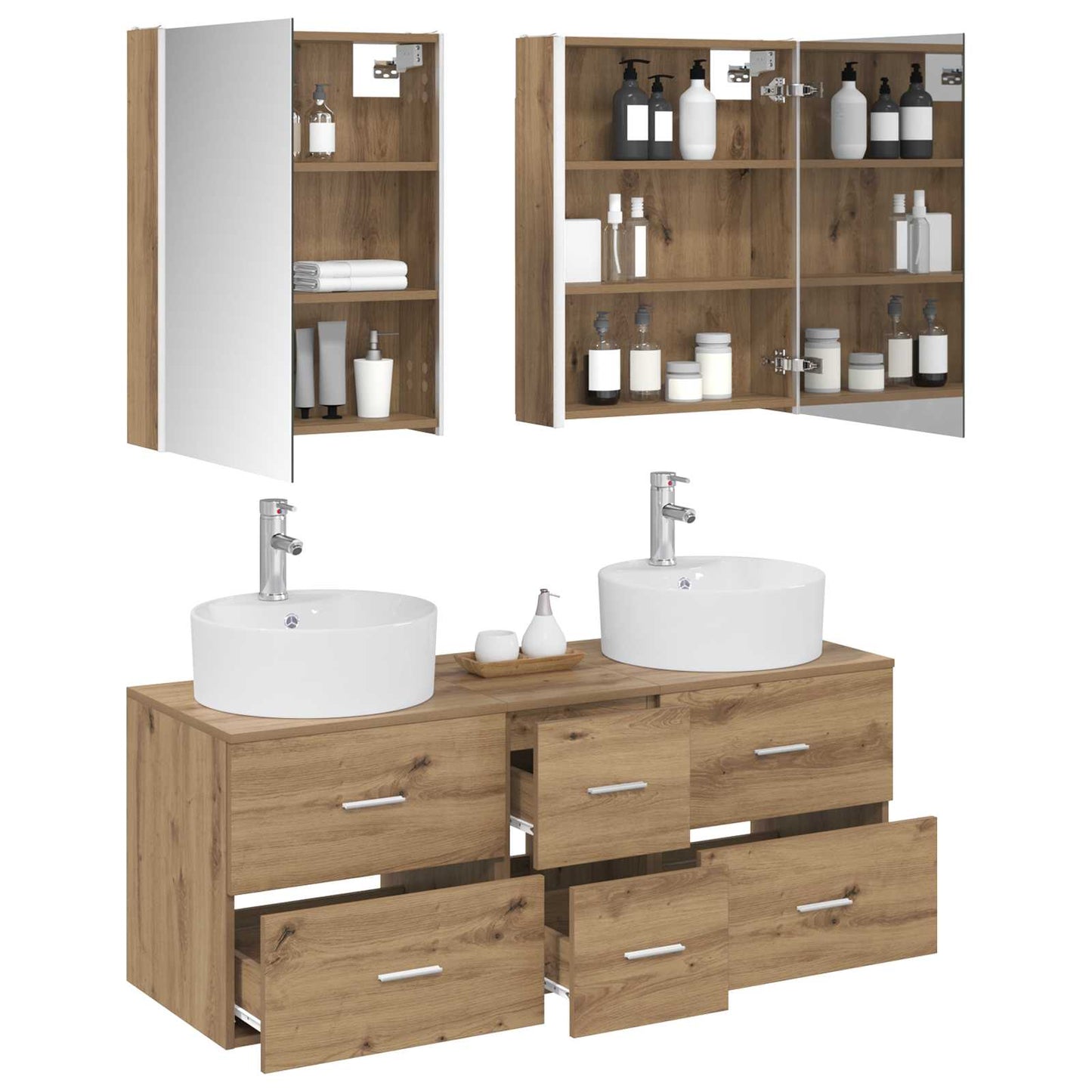 Badkamermeubelset 5 st Artisanaal eiken Bewerkt hout en glas is nu te koop bij PeponiXL, paradijselijk wonen!
