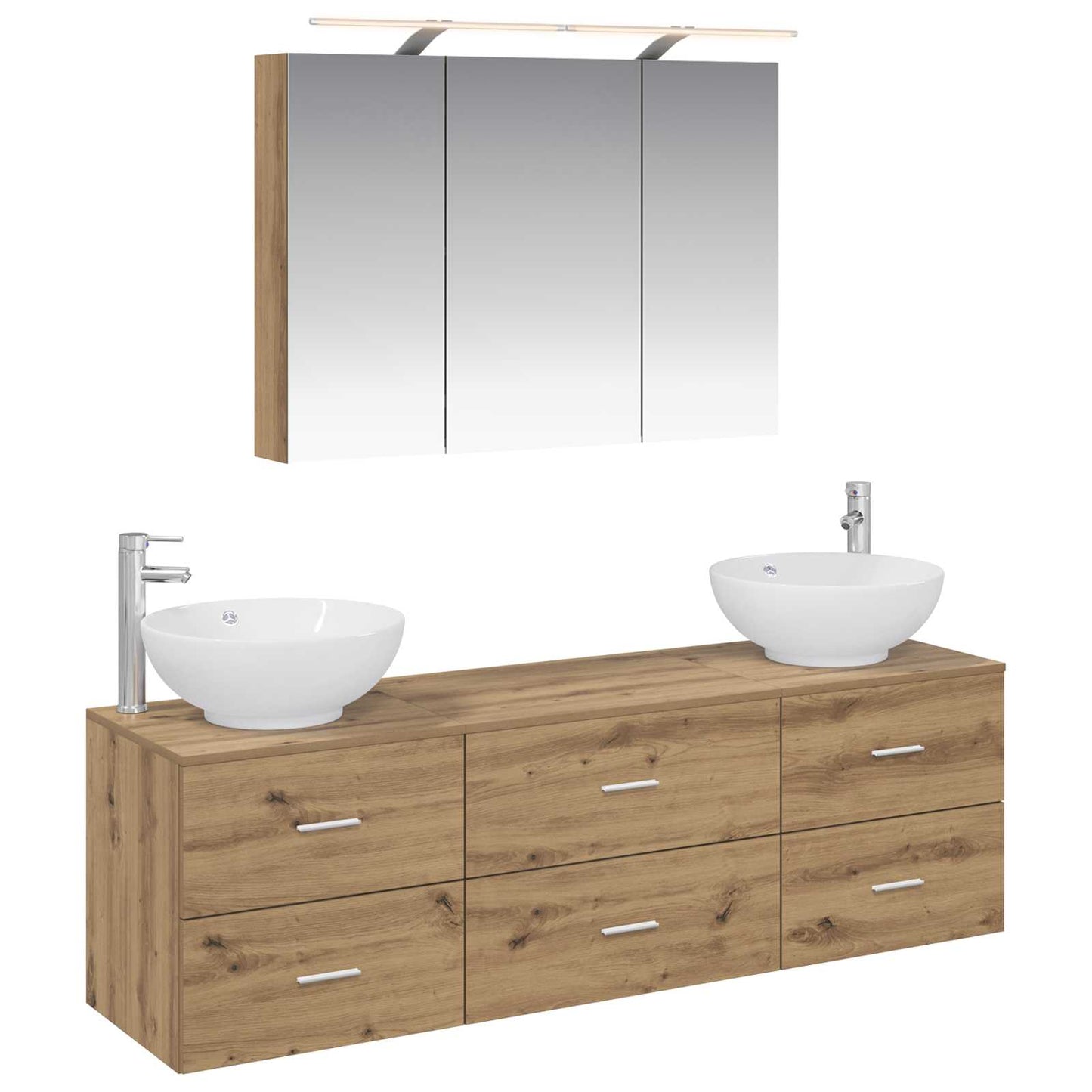 Badkamermeubelset 4 st Artisanaal eiken Bewerkt hout en glas is nu te koop bij PeponiXL, paradijselijk wonen!