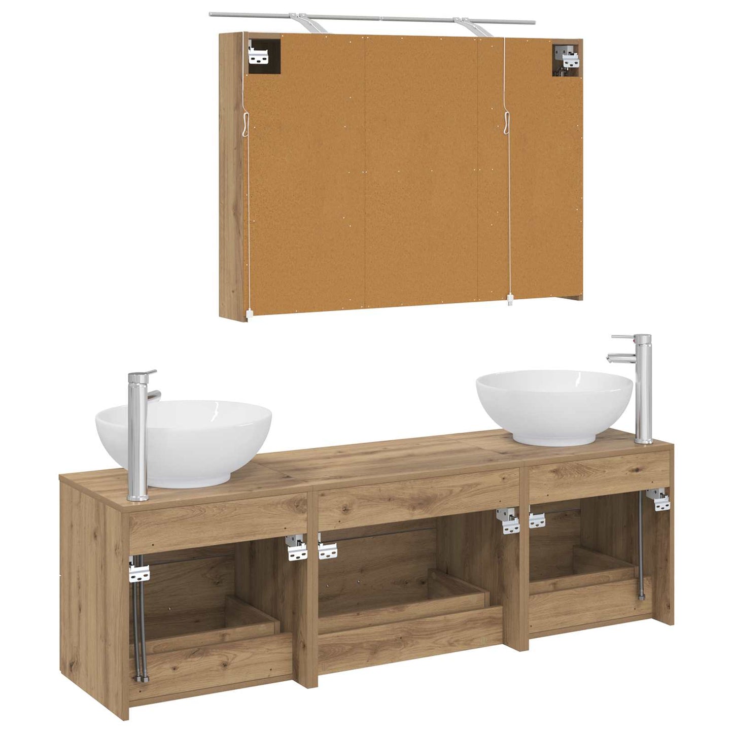 Badkamermeubelset 4 st Artisanaal eiken Bewerkt hout en glas is nu te koop bij PeponiXL, paradijselijk wonen!