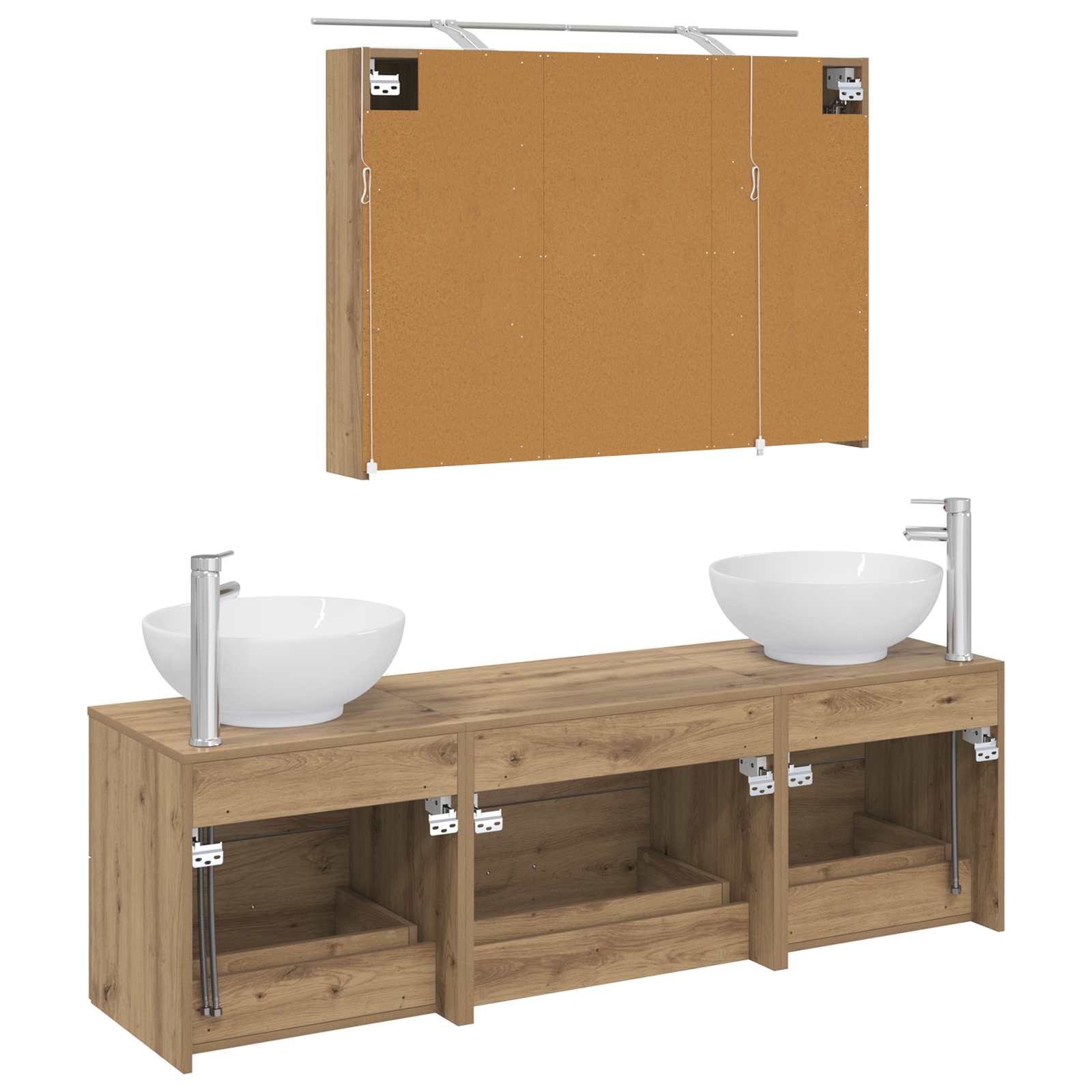 Badkamermeubelset 4 st Artisanaal eiken Bewerkt hout en glas is nu te koop bij PeponiXL, paradijselijk wonen!