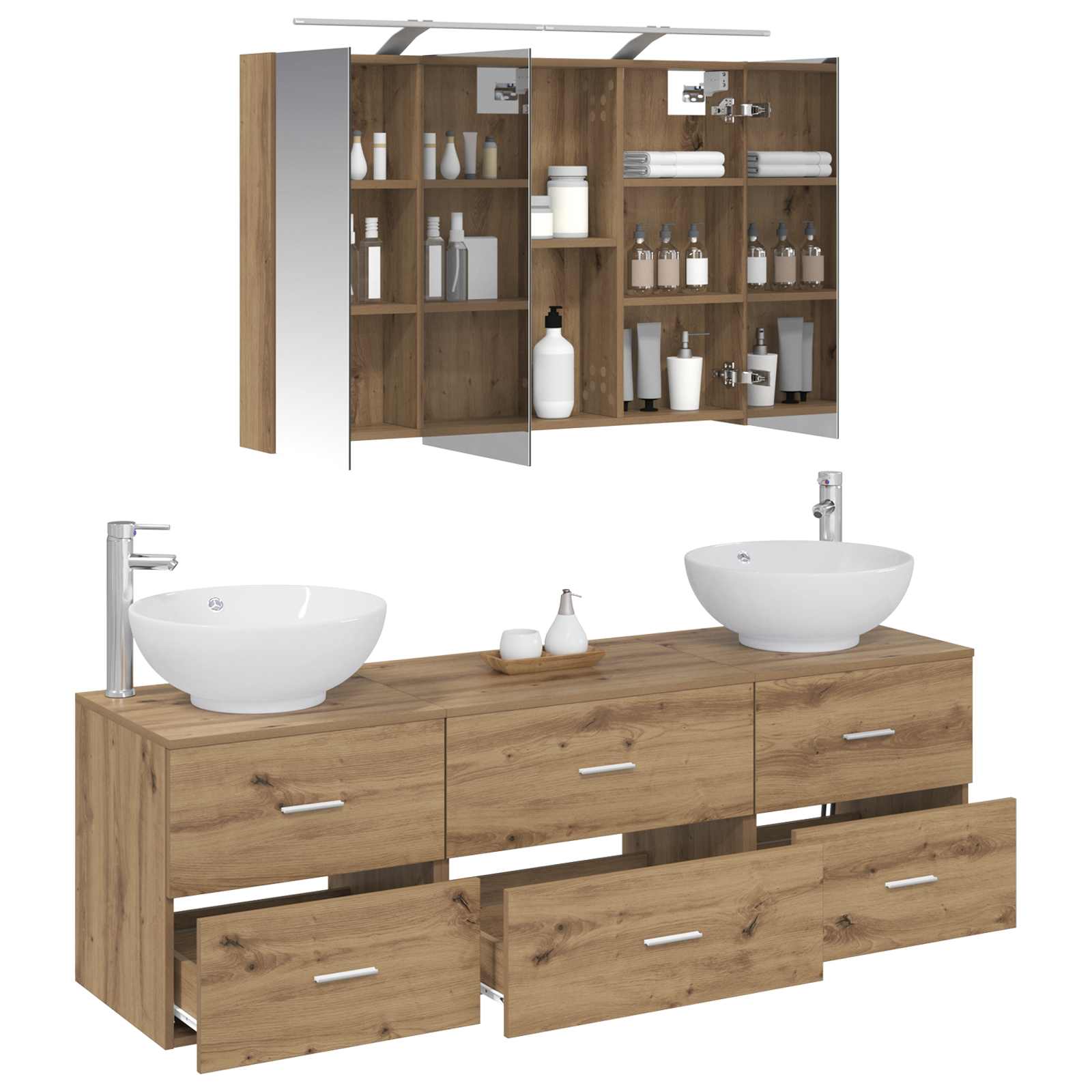 Badkamermeubelset 4 st Artisanaal eiken Bewerkt hout en glas is nu te koop bij PeponiXL, paradijselijk wonen!
