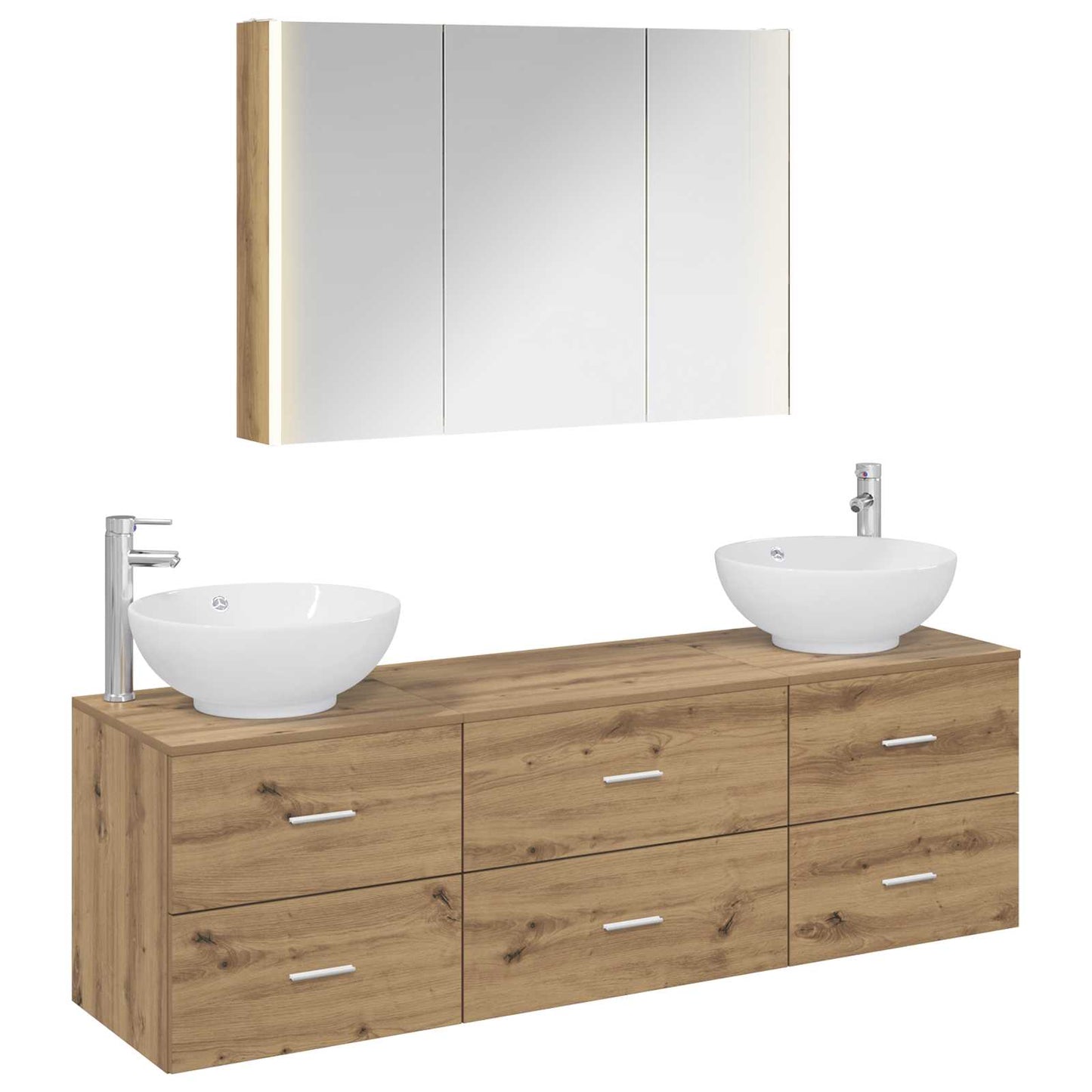 Badkamermeubelset 4 st Artisanaal eiken Bewerkt hout en glas is nu te koop bij PeponiXL, paradijselijk wonen!