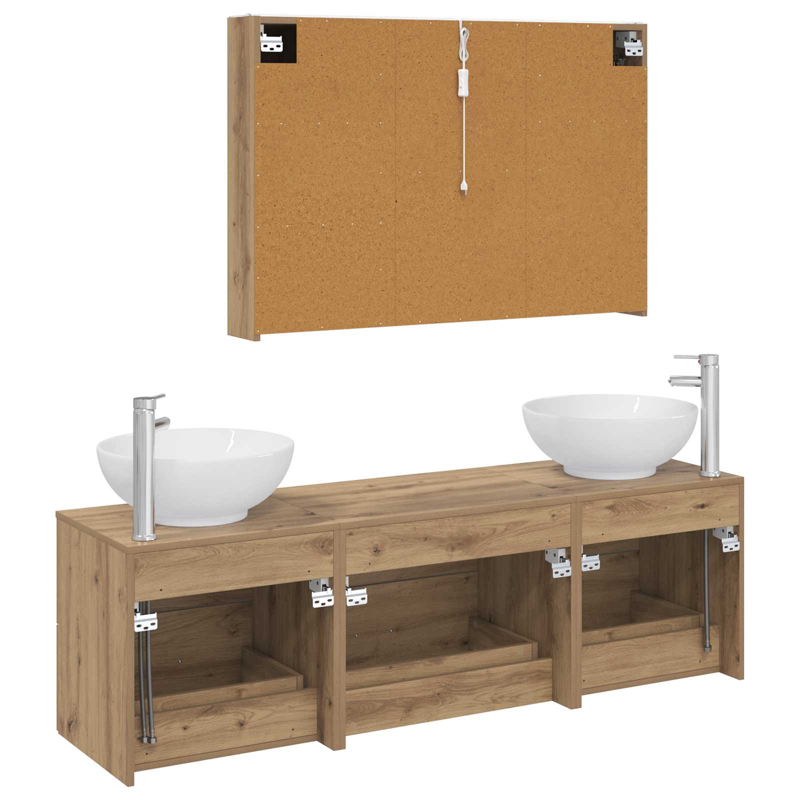 Badkamermeubelset 4 st Artisanaal eiken Bewerkt hout en glas is nu te koop bij PeponiXL, paradijselijk wonen!