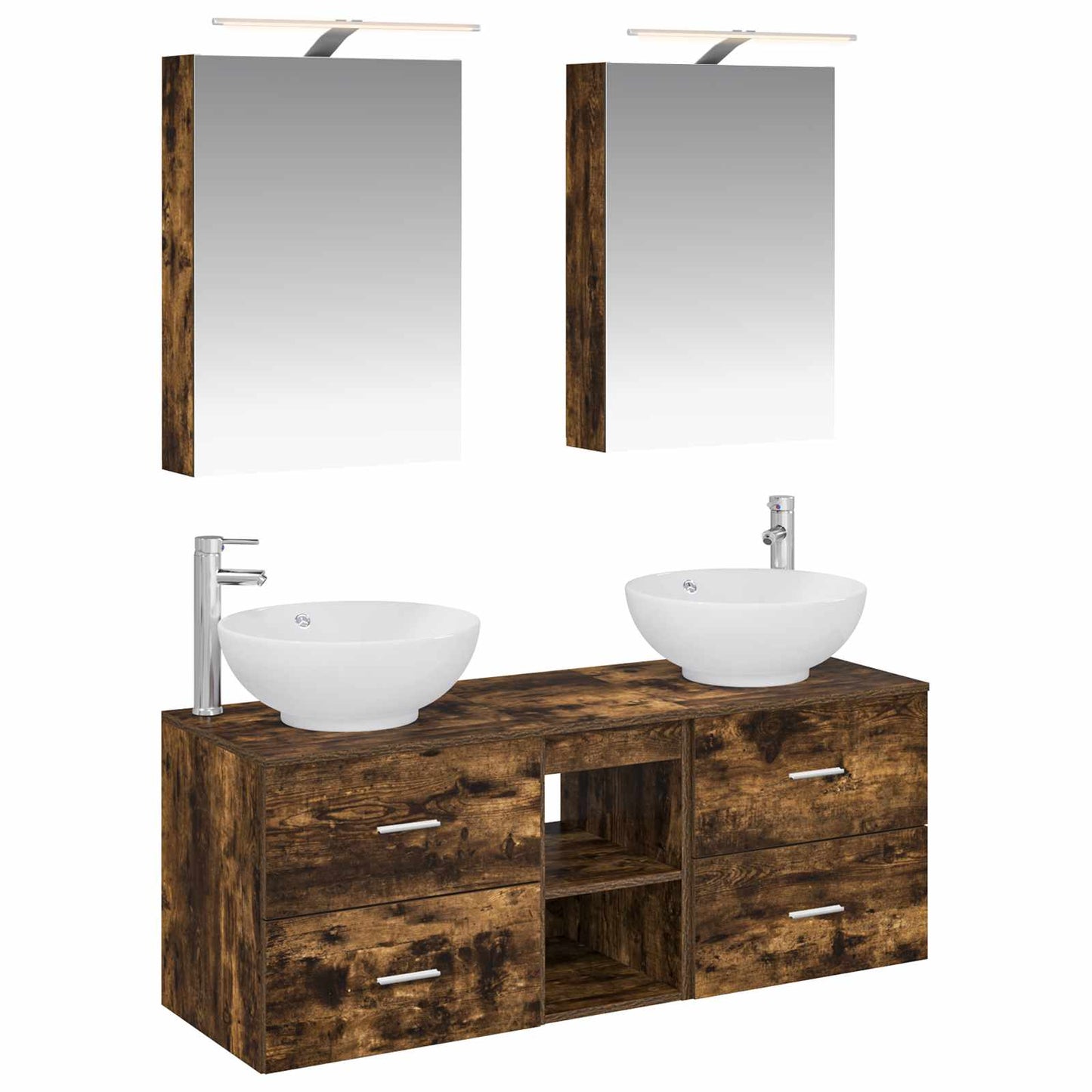 Badkamermeubelset 5 pcs Gerookt eiken Bewerkt hout en glas is nu te koop bij PeponiXL, paradijselijk wonen!