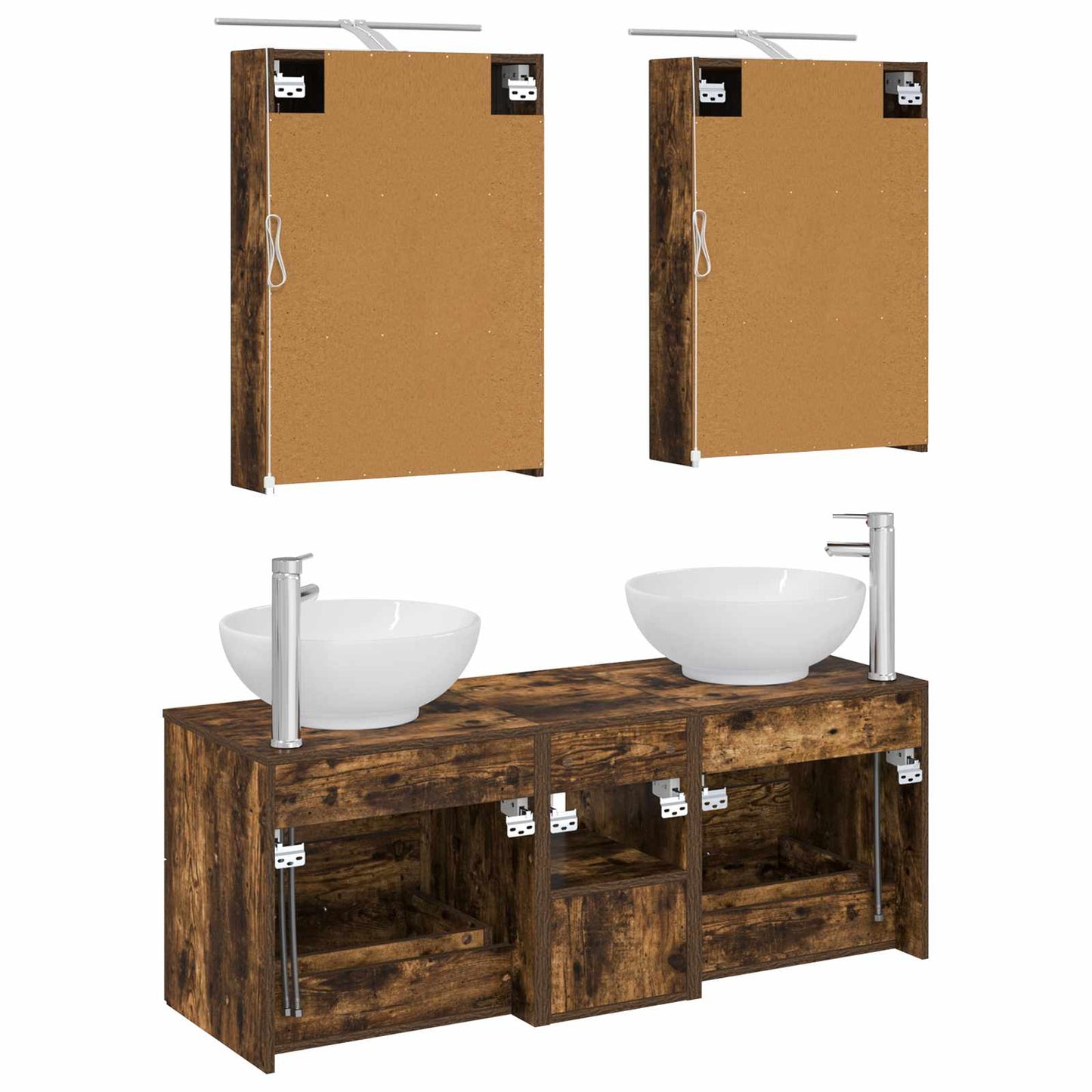Badkamermeubelset 5 pcs Gerookt eiken Bewerkt hout en glas is nu te koop bij PeponiXL, paradijselijk wonen!