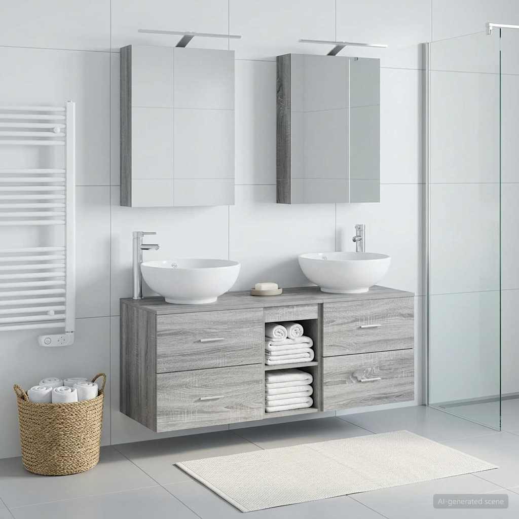 Badkamermeubelset 5 pcs Grijs Sonoma Bewerkt hout en glas is nu te koop bij PeponiXL, paradijselijk wonen!