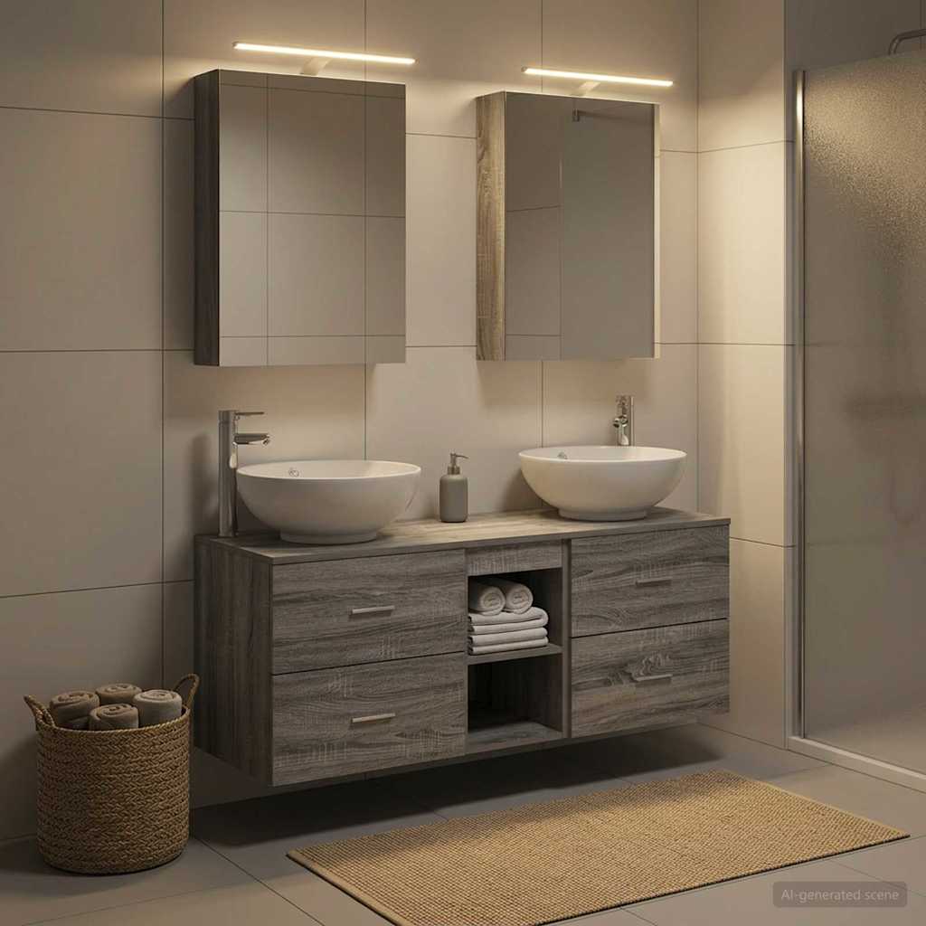 Badkamermeubelset 5 pcs Grijs Sonoma Bewerkt hout en glas is nu te koop bij PeponiXL, paradijselijk wonen!