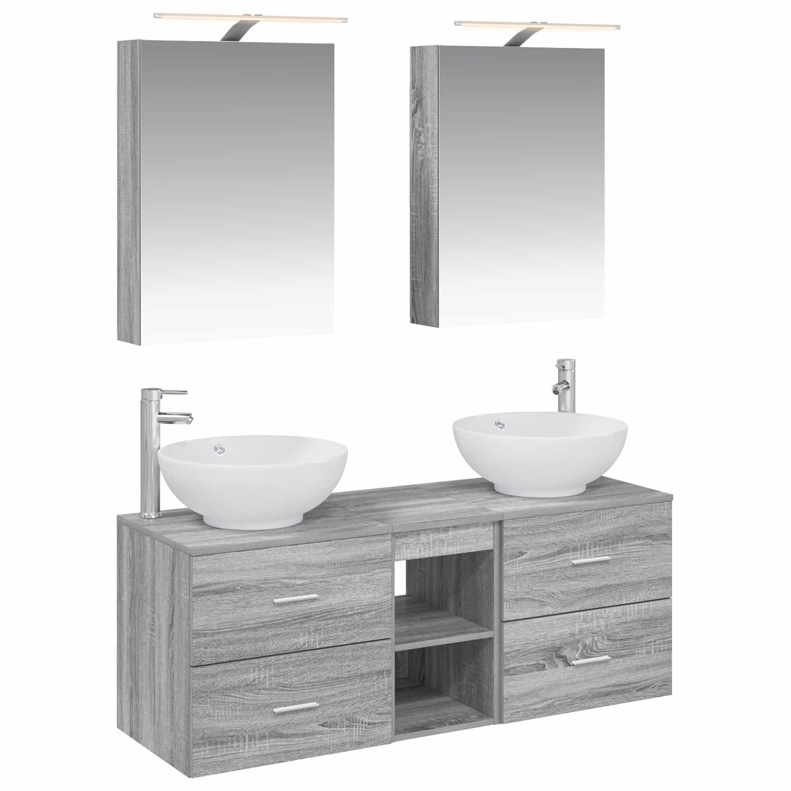 Badkamermeubelset 5 pcs Grijs Sonoma Bewerkt hout en glas is nu te koop bij PeponiXL, paradijselijk wonen!