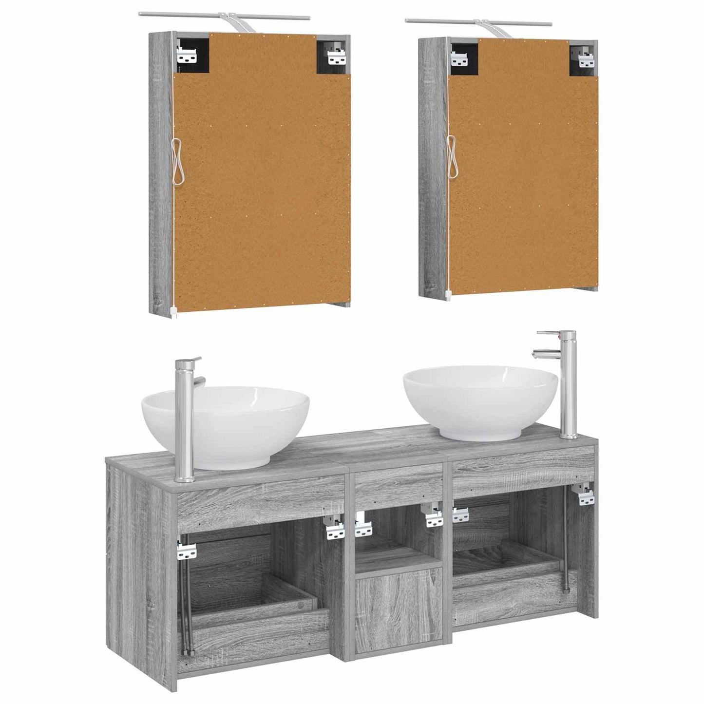 Badkamermeubelset 5 pcs Grijs Sonoma Bewerkt hout en glas is nu te koop bij PeponiXL, paradijselijk wonen!