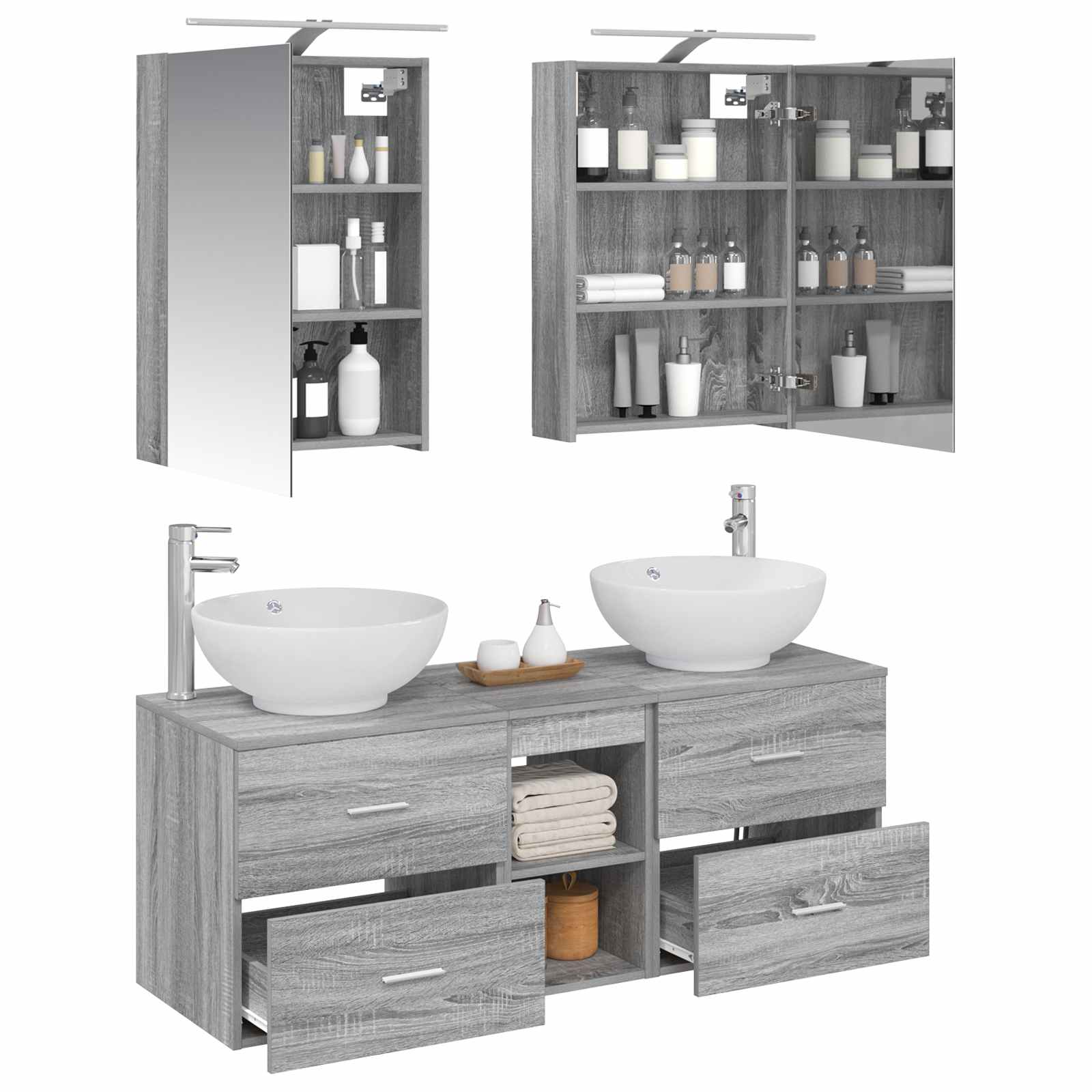 Badkamermeubelset 5 pcs Grijs Sonoma Bewerkt hout en glas is nu te koop bij PeponiXL, paradijselijk wonen!