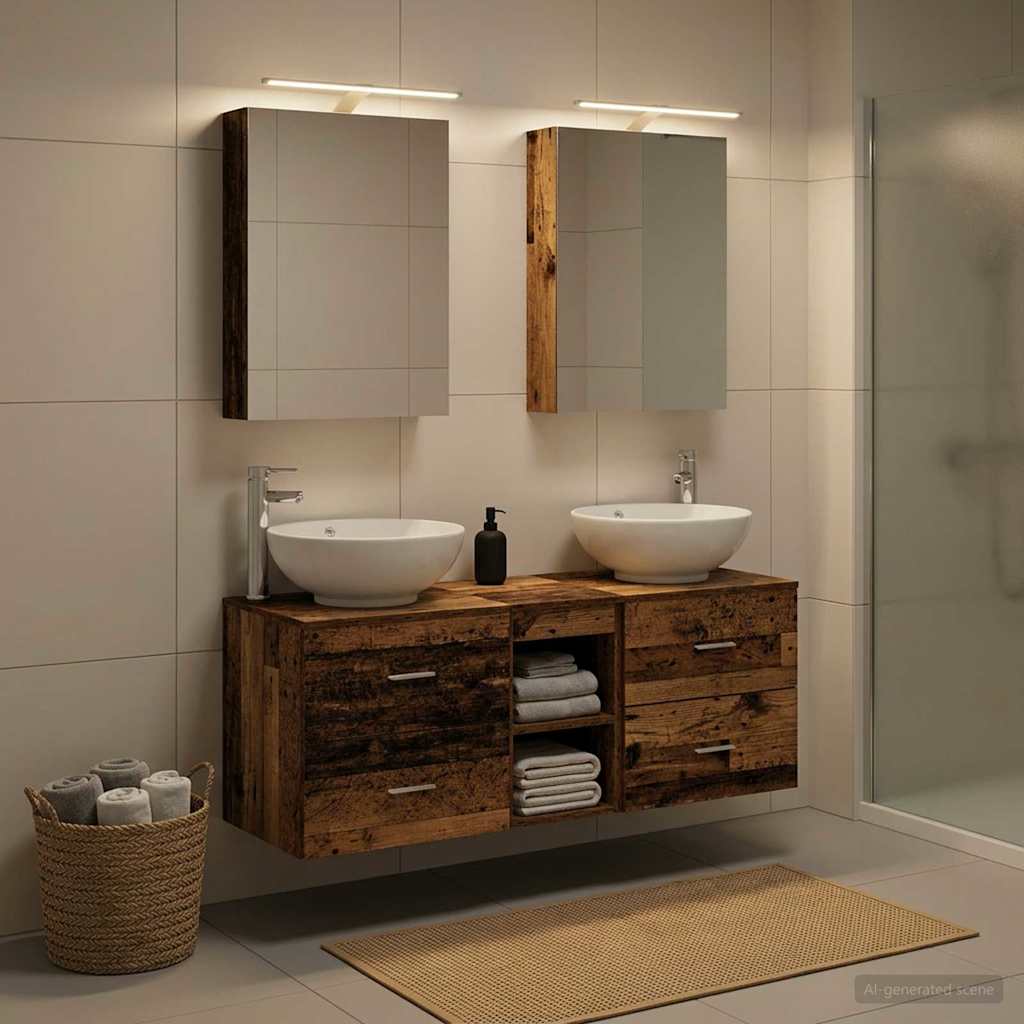 Badkamermeubelset 5 pcs Oud hout Bewerkt hout en glas is nu te koop bij PeponiXL, paradijselijk wonen!