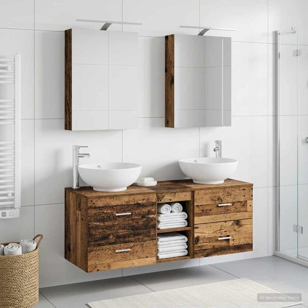 Badkamermeubelset 5 pcs Oud hout Bewerkt hout en glas is nu te koop bij PeponiXL, paradijselijk wonen!