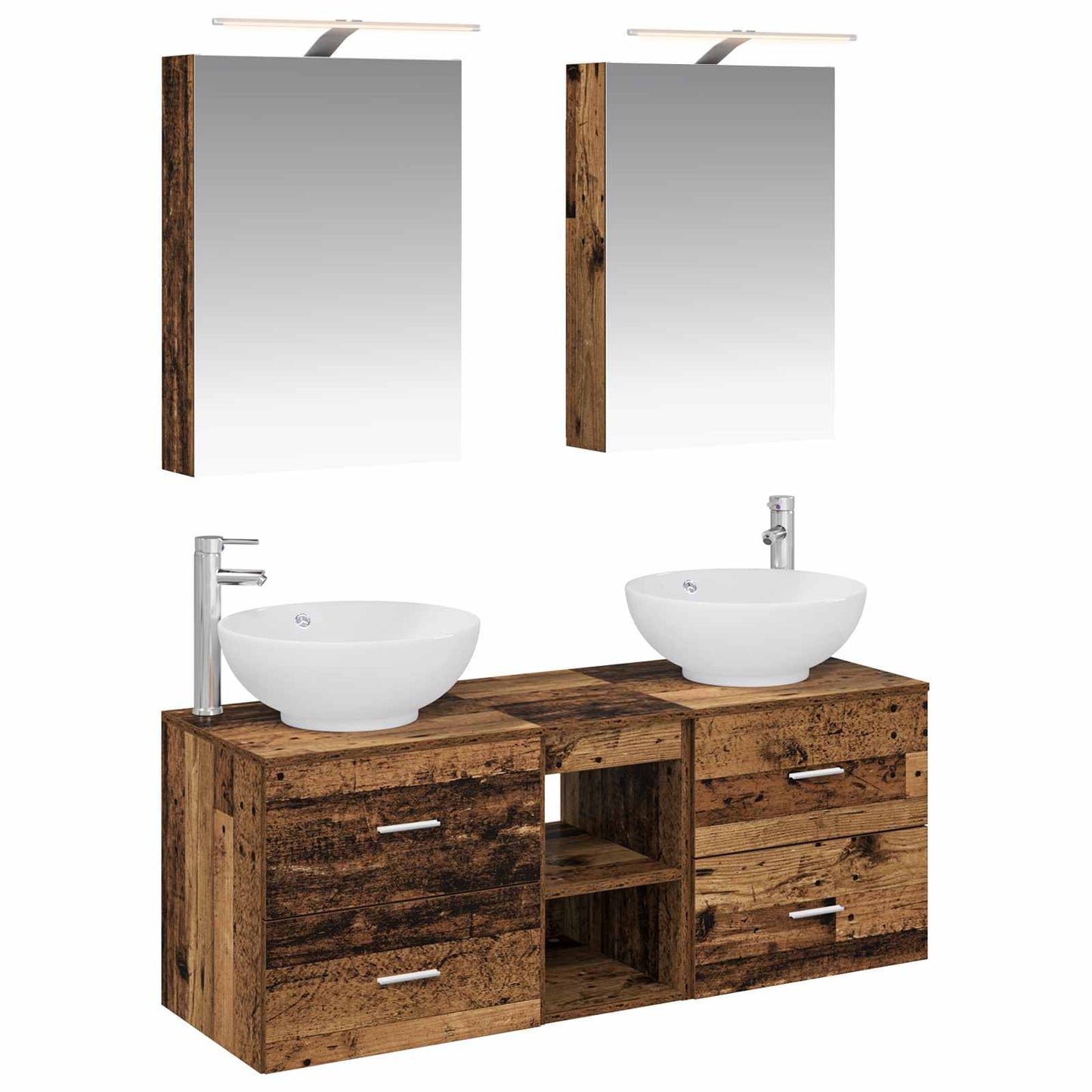 Badkamermeubelset 5 pcs Oud hout Bewerkt hout en glas is nu te koop bij PeponiXL, paradijselijk wonen!