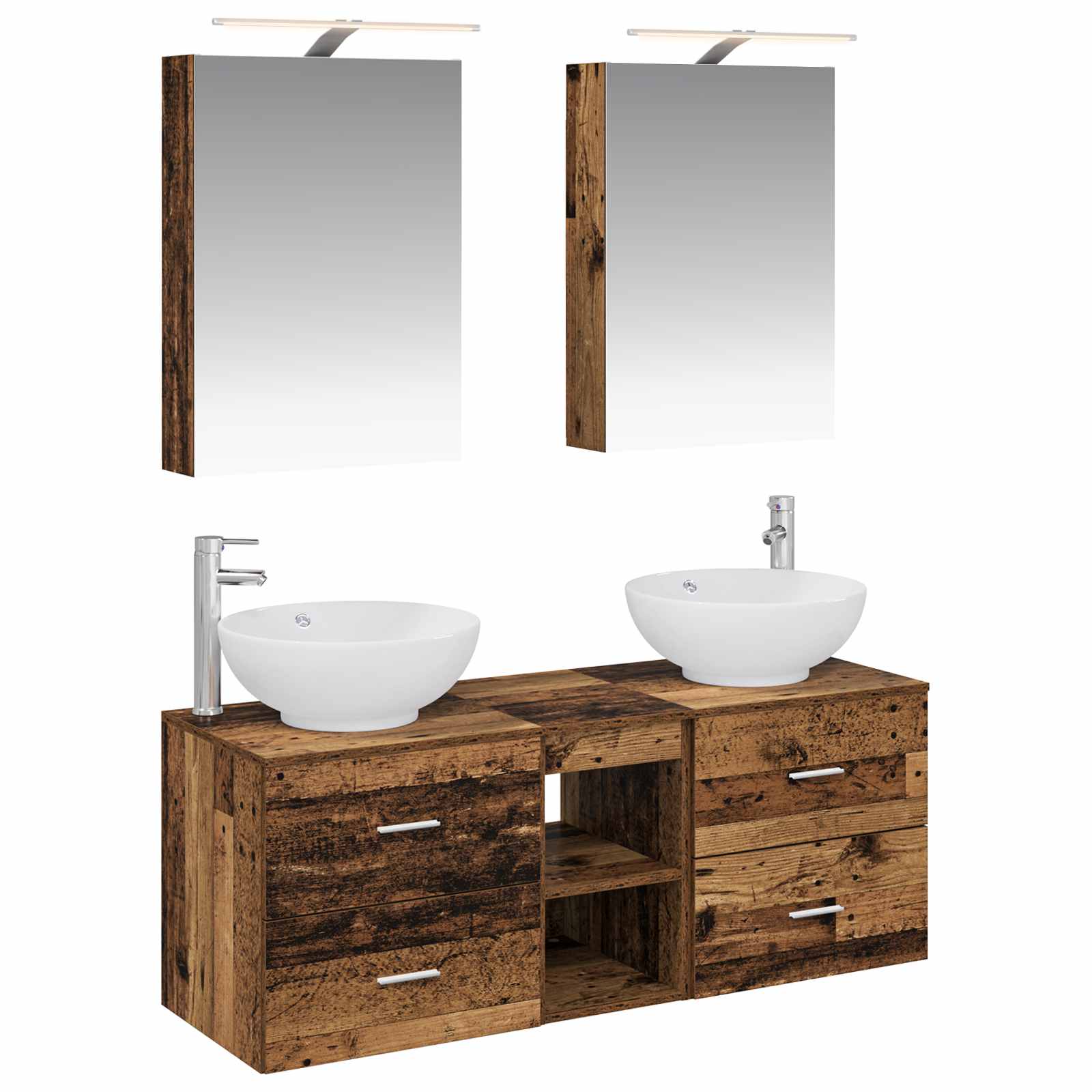 Badkamermeubelset 5 pcs Oud hout Bewerkt hout en glas is nu te koop bij PeponiXL, paradijselijk wonen!