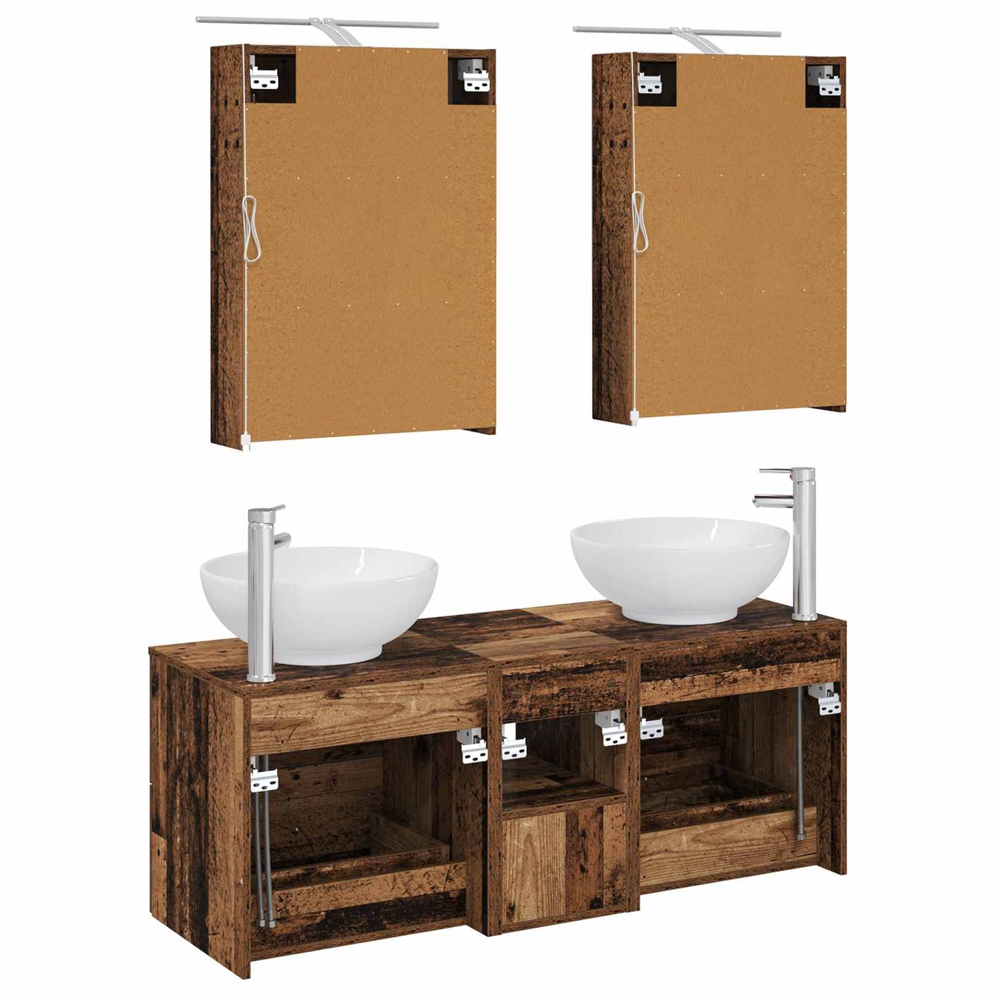 Badkamermeubelset 5 pcs Oud hout Bewerkt hout en glas is nu te koop bij PeponiXL, paradijselijk wonen!