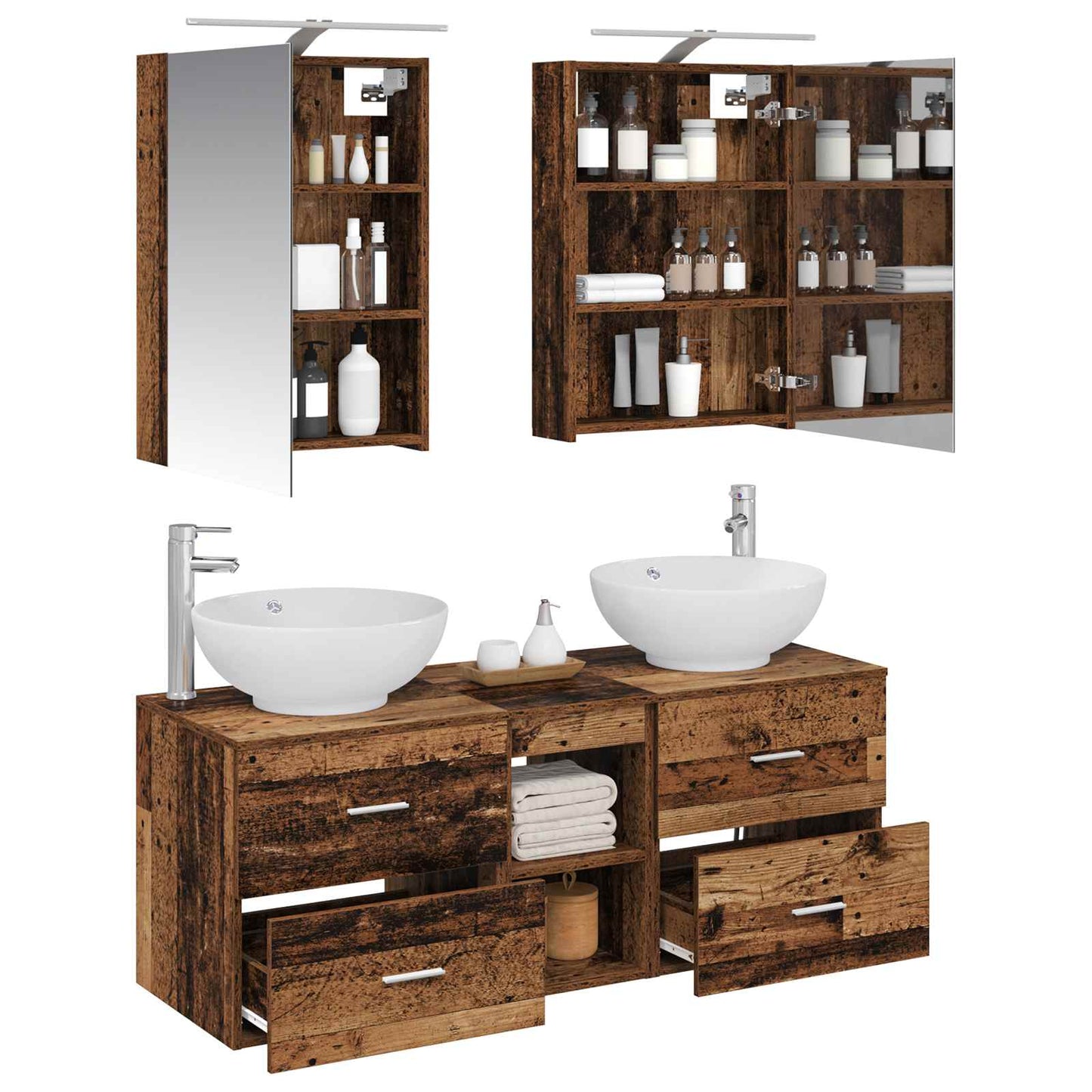 Badkamermeubelset 5 pcs Oud hout Bewerkt hout en glas is nu te koop bij PeponiXL, paradijselijk wonen!