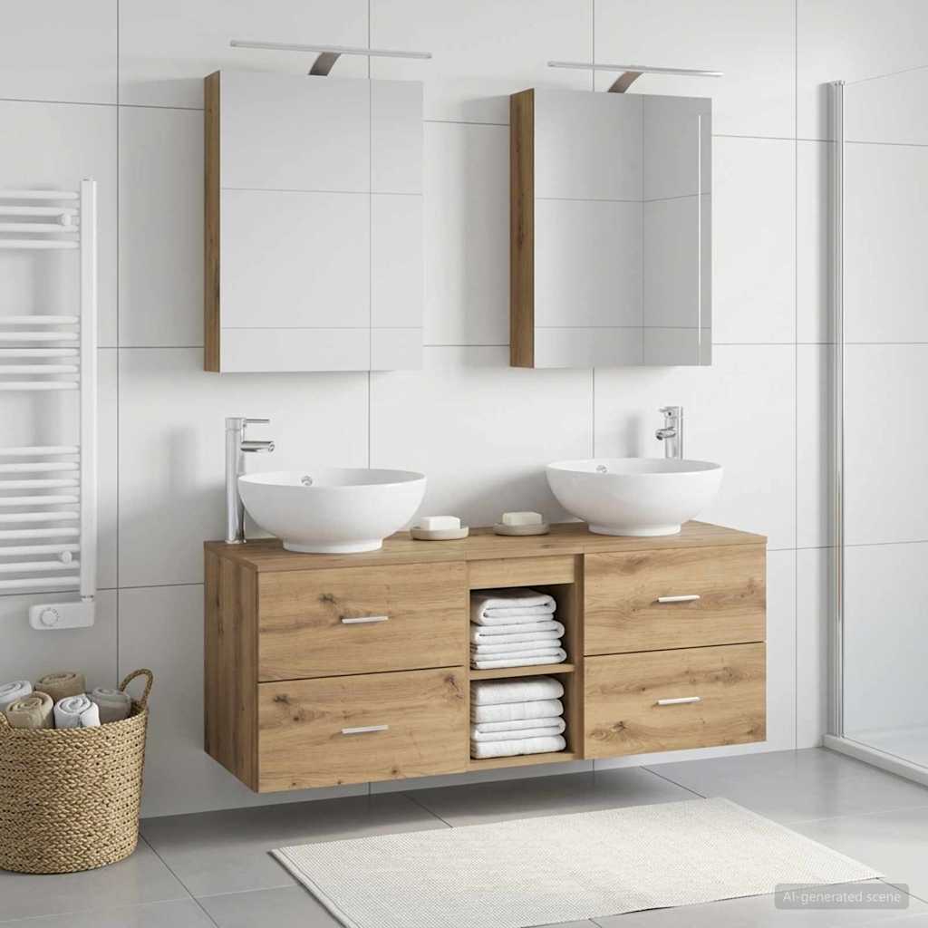 Badkamermeubelset 5 pcs Artisanaal eiken Bewerkt hout en glas is nu te koop bij PeponiXL, paradijselijk wonen!