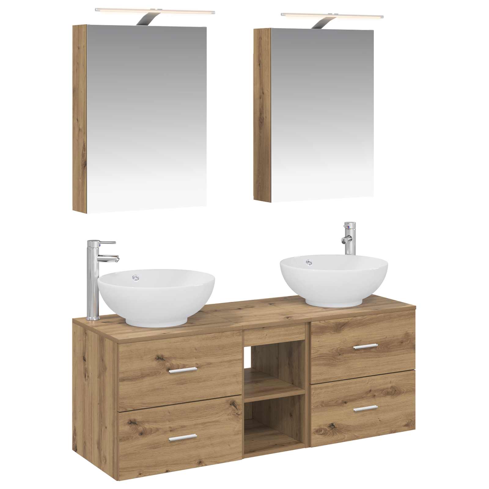 Badkamermeubelset 5 pcs Artisanaal eiken Bewerkt hout en glas is nu te koop bij PeponiXL, paradijselijk wonen!