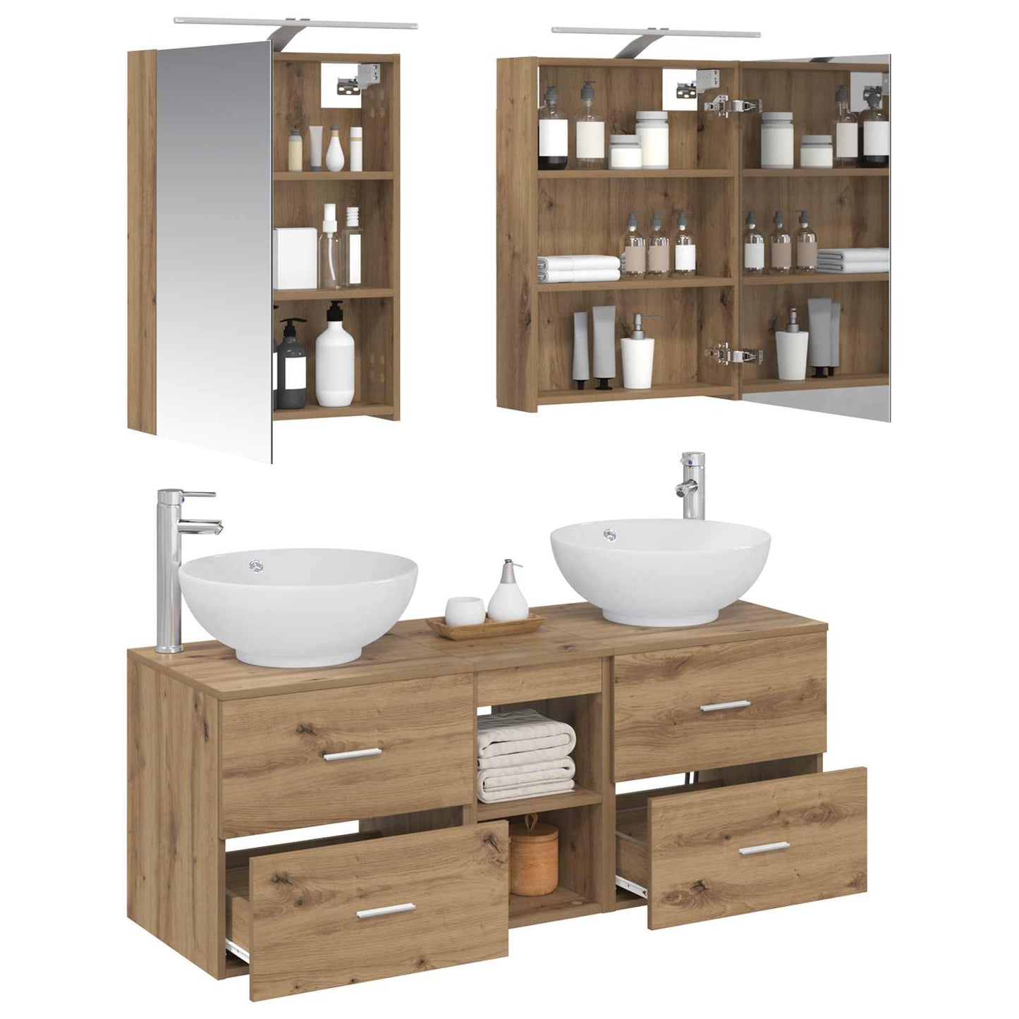 Badkamermeubelset 5 pcs Artisanaal eiken Bewerkt hout en glas is nu te koop bij PeponiXL, paradijselijk wonen!