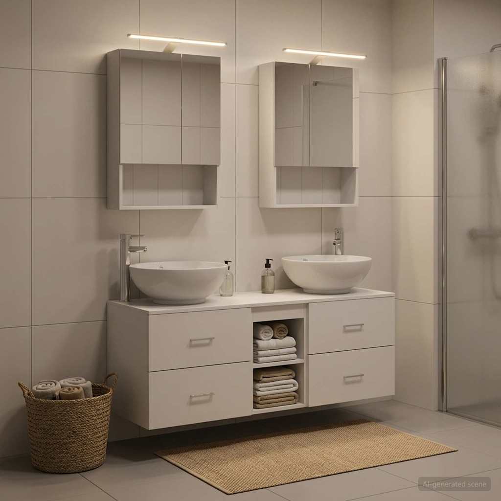 Badkamermeubelset 5 pcs Wit Bewerkt hout en glas is nu te koop bij PeponiXL, paradijselijk wonen!