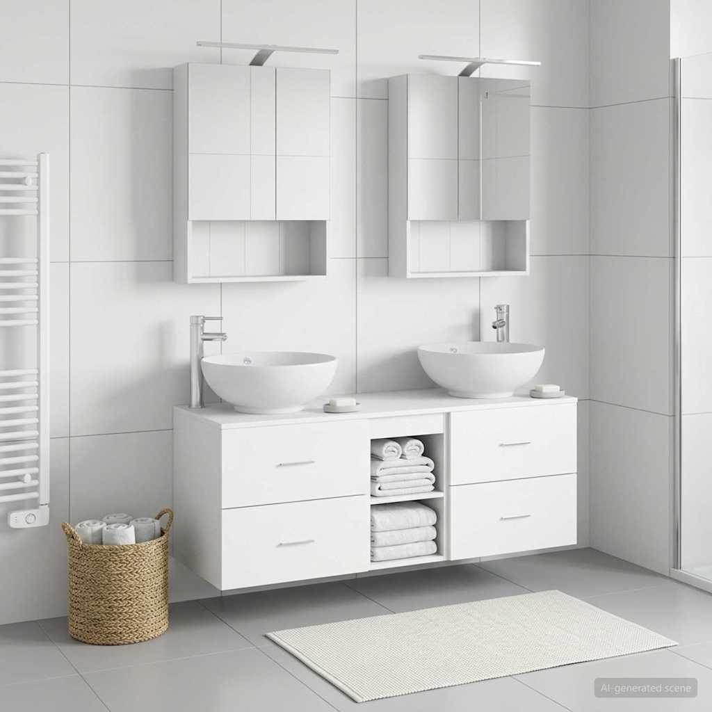 Badkamermeubelset 5 pcs Wit Bewerkt hout en glas is nu te koop bij PeponiXL, paradijselijk wonen!