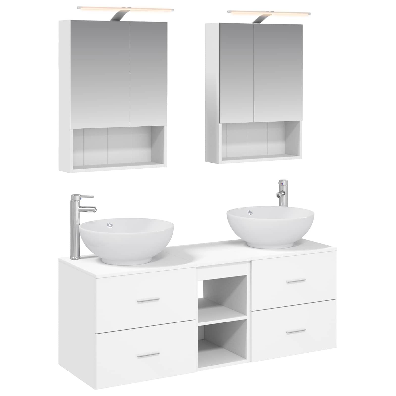 Badkamermeubelset 5 pcs Wit Bewerkt hout en glas is nu te koop bij PeponiXL, paradijselijk wonen!