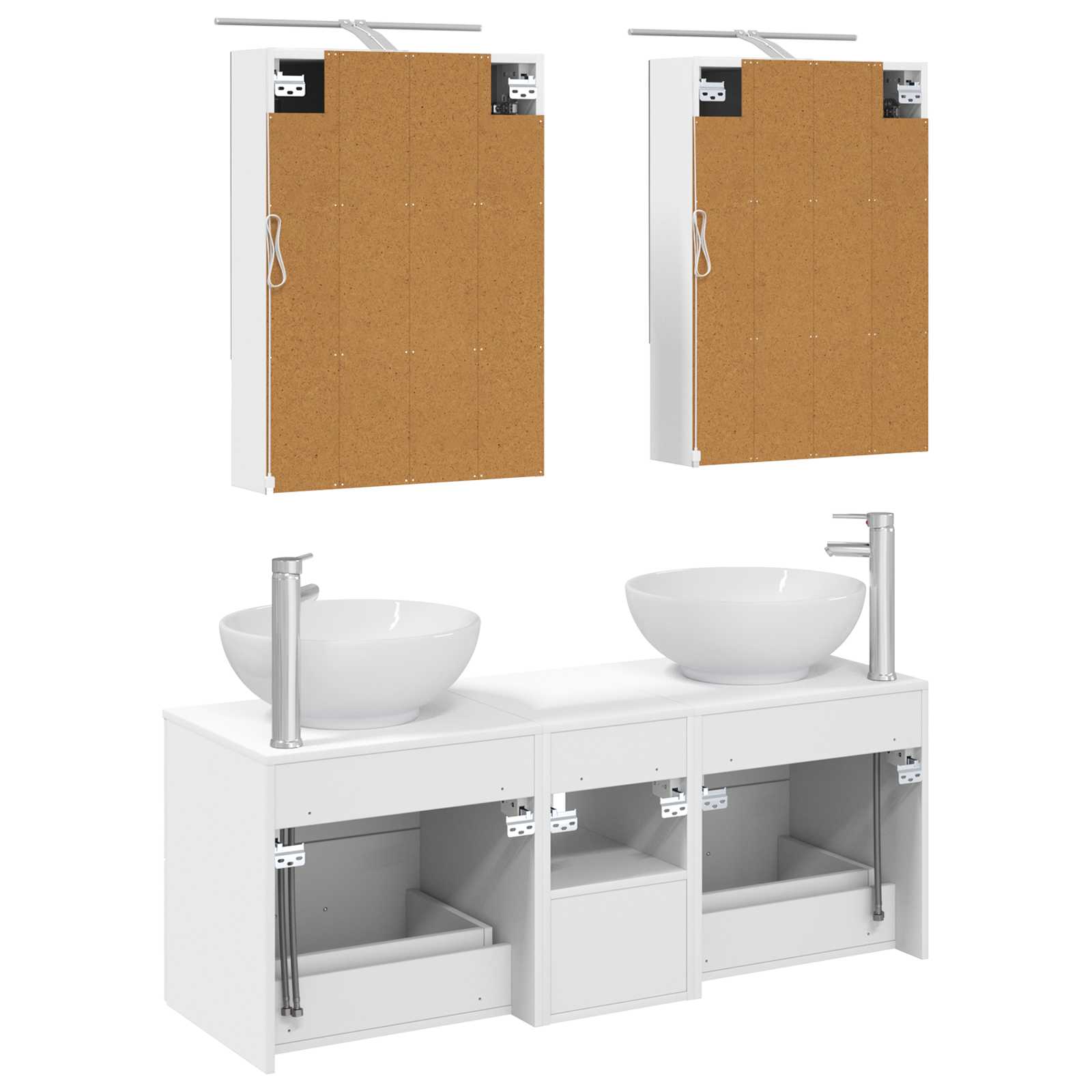Badkamermeubelset 5 pcs Wit Bewerkt hout en glas is nu te koop bij PeponiXL, paradijselijk wonen!