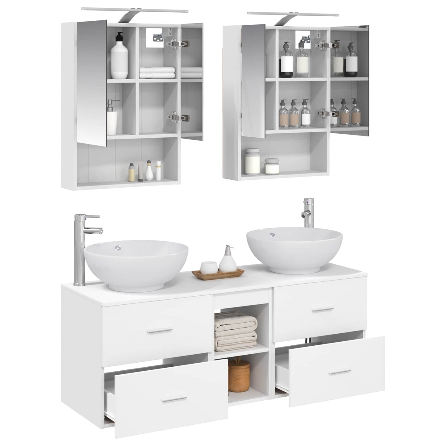 Badkamermeubelset 5 pcs Wit Bewerkt hout en glas is nu te koop bij PeponiXL, paradijselijk wonen!