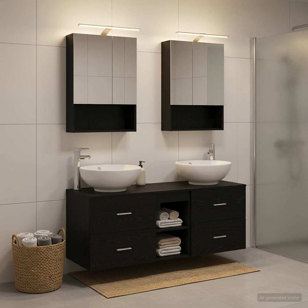 Badkamermeubelset 5 pcs Zwart eiken Bewerkt hout en glas is nu te koop bij PeponiXL, paradijselijk wonen!