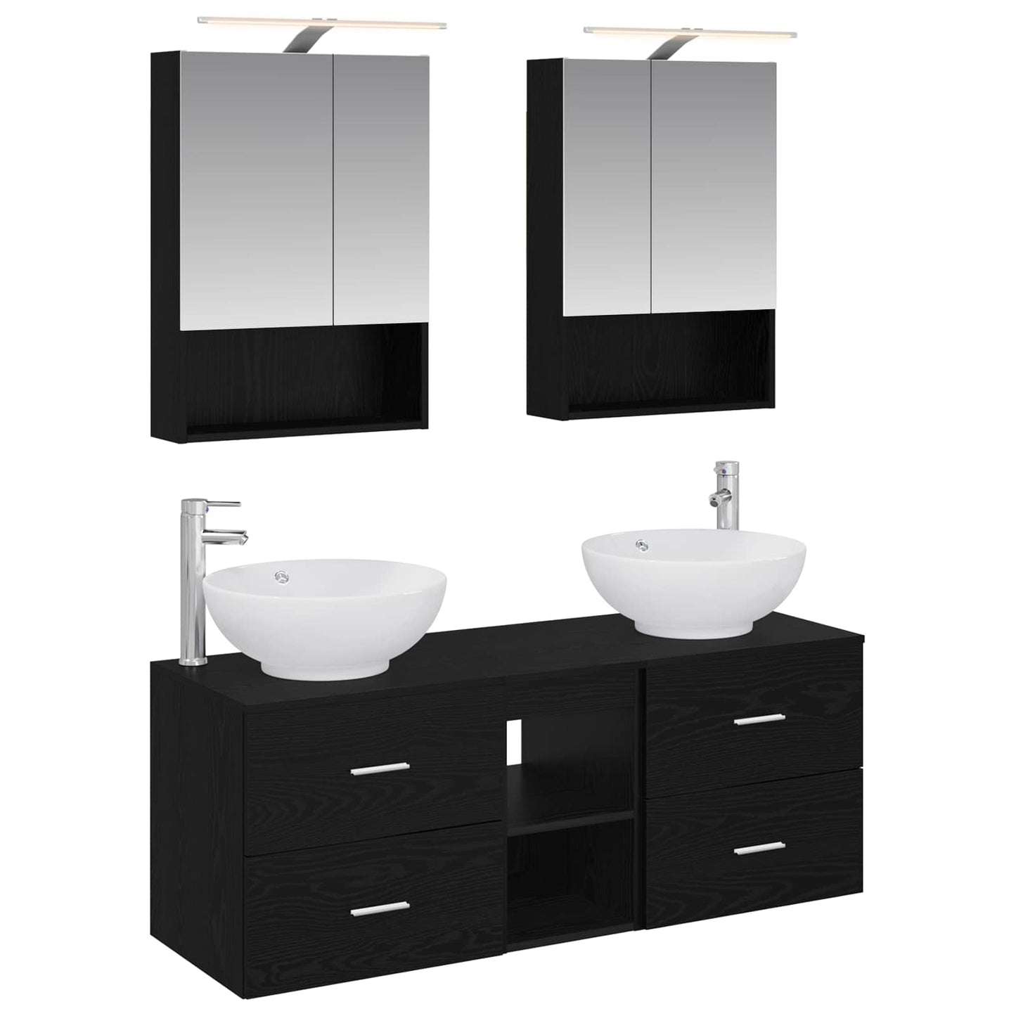Badkamermeubelset 5 pcs Zwart eiken Bewerkt hout en glas is nu te koop bij PeponiXL, paradijselijk wonen!