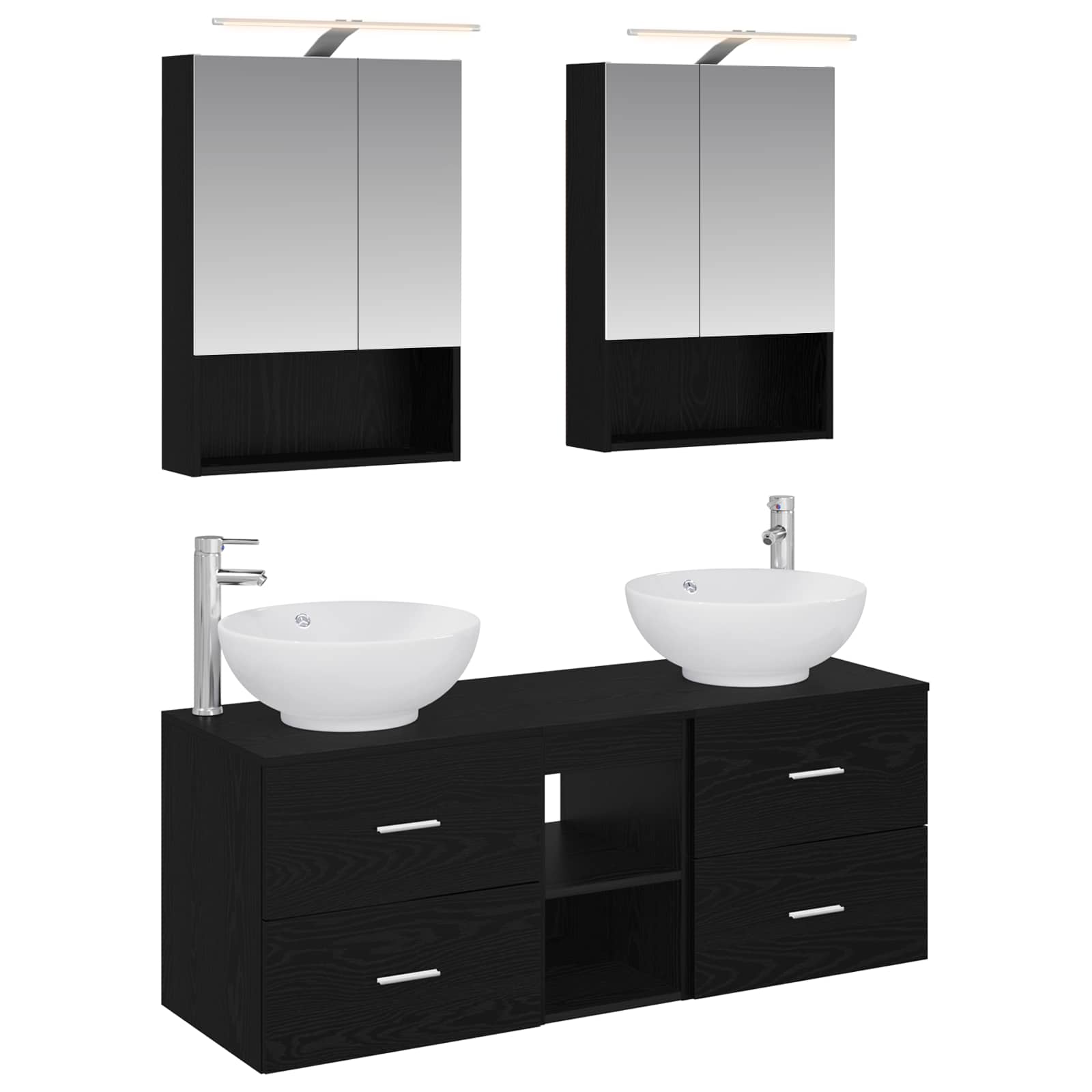 Badkamermeubelset 5 pcs Zwart eiken Bewerkt hout en glas is nu te koop bij PeponiXL, paradijselijk wonen!