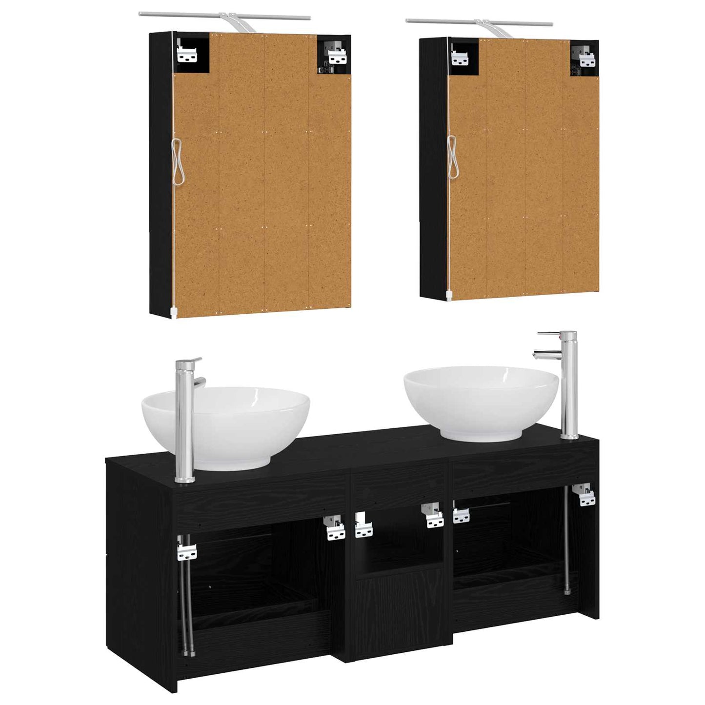 Badkamermeubelset 5 pcs Zwart eiken Bewerkt hout en glas is nu te koop bij PeponiXL, paradijselijk wonen!