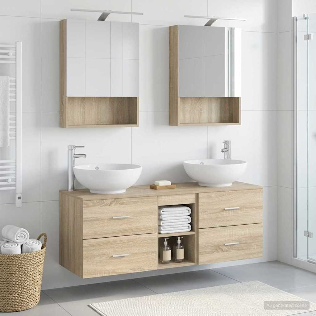 Badkamermeubelset 5 pcs Sonoma Eiken Bewerkt hout en glas is nu te koop bij PeponiXL, paradijselijk wonen!
