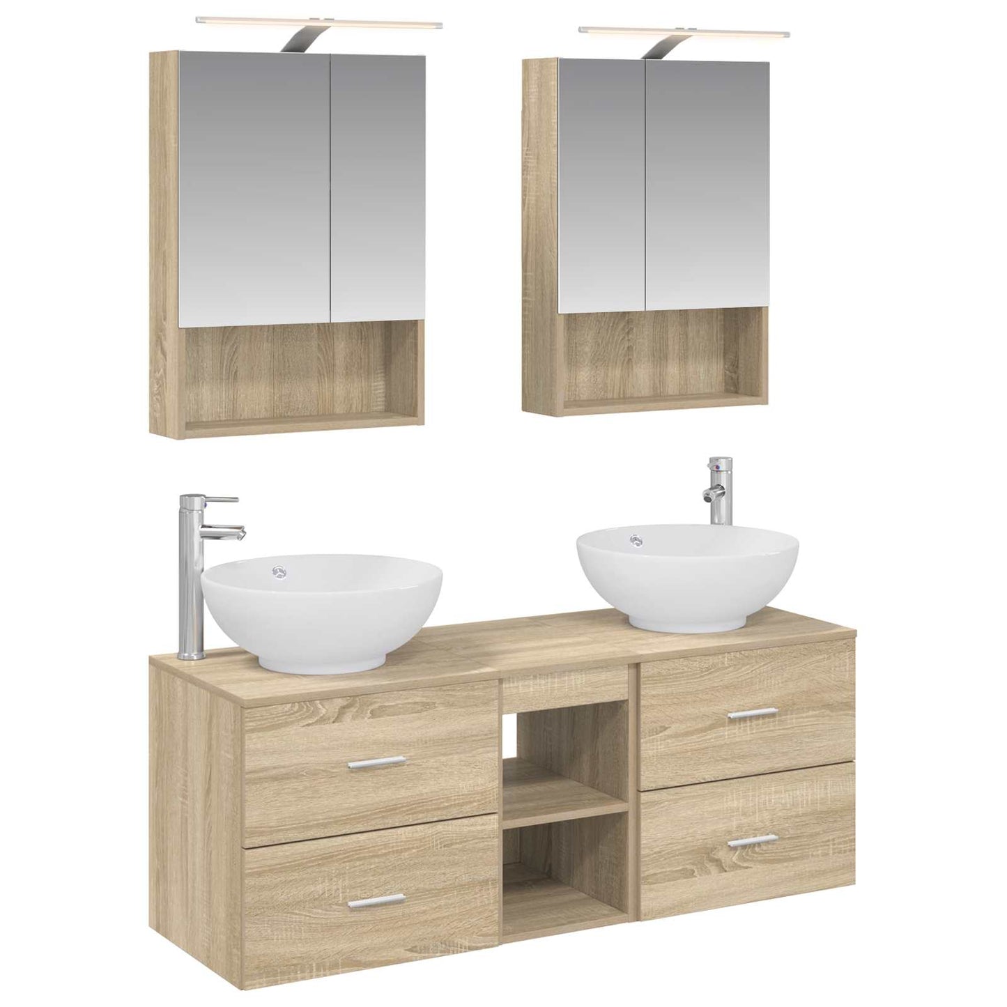 Badkamermeubelset 5 pcs Sonoma Eiken Bewerkt hout en glas is nu te koop bij PeponiXL, paradijselijk wonen!