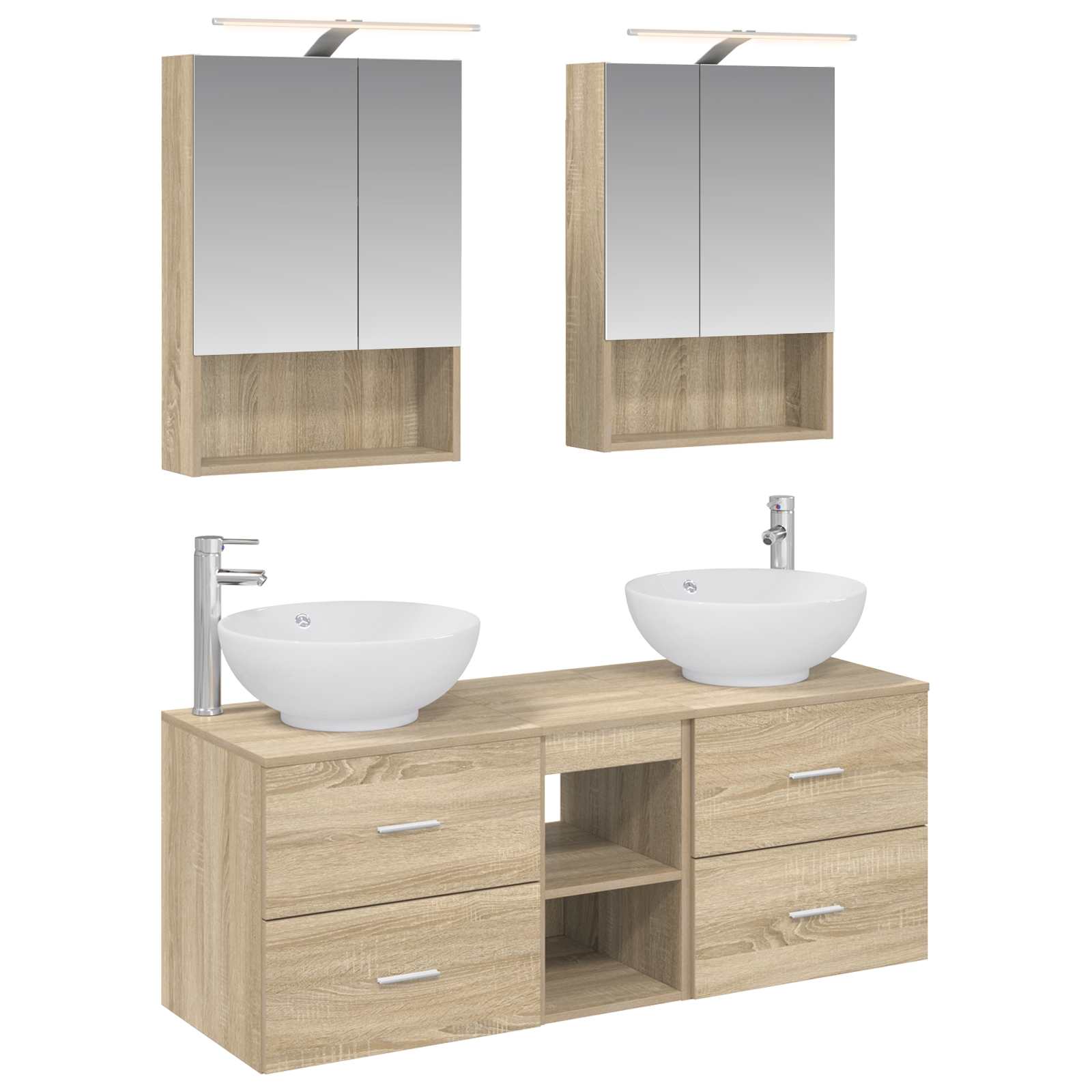 Badkamermeubelset 5 pcs Sonoma Eiken Bewerkt hout en glas is nu te koop bij PeponiXL, paradijselijk wonen!