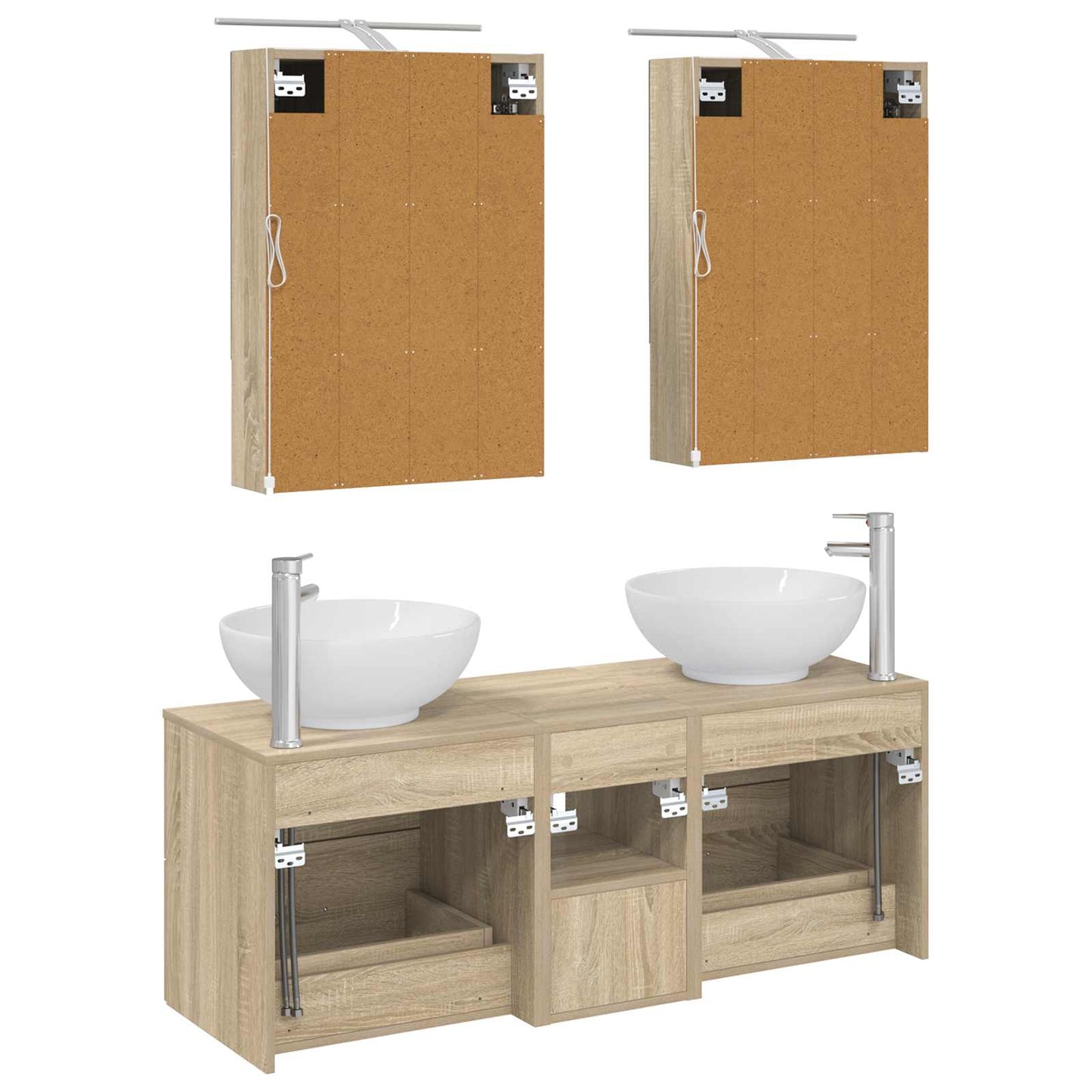 Badkamermeubelset 5 pcs Sonoma Eiken Bewerkt hout en glas is nu te koop bij PeponiXL, paradijselijk wonen!