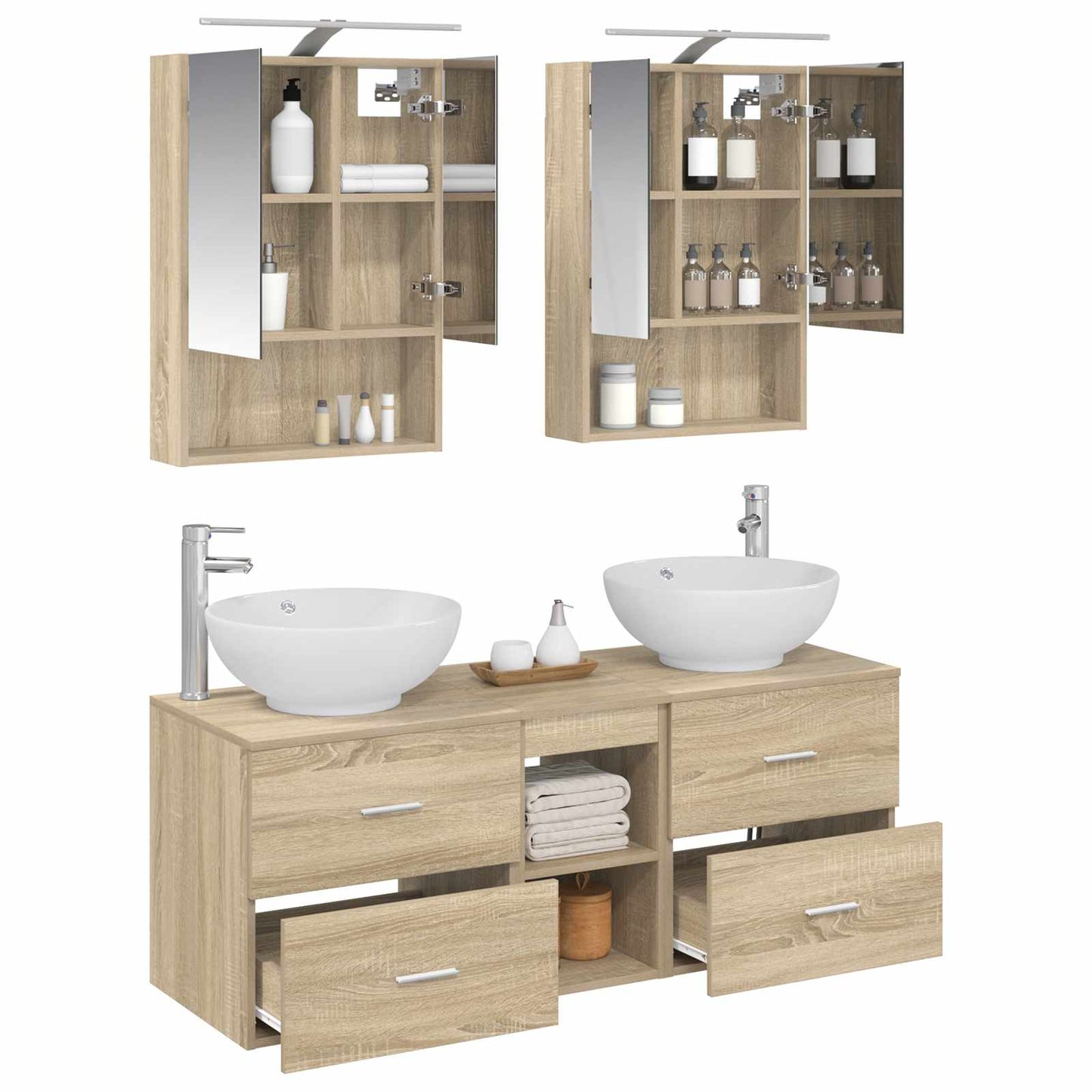 Badkamermeubelset 5 pcs Sonoma Eiken Bewerkt hout en glas is nu te koop bij PeponiXL, paradijselijk wonen!