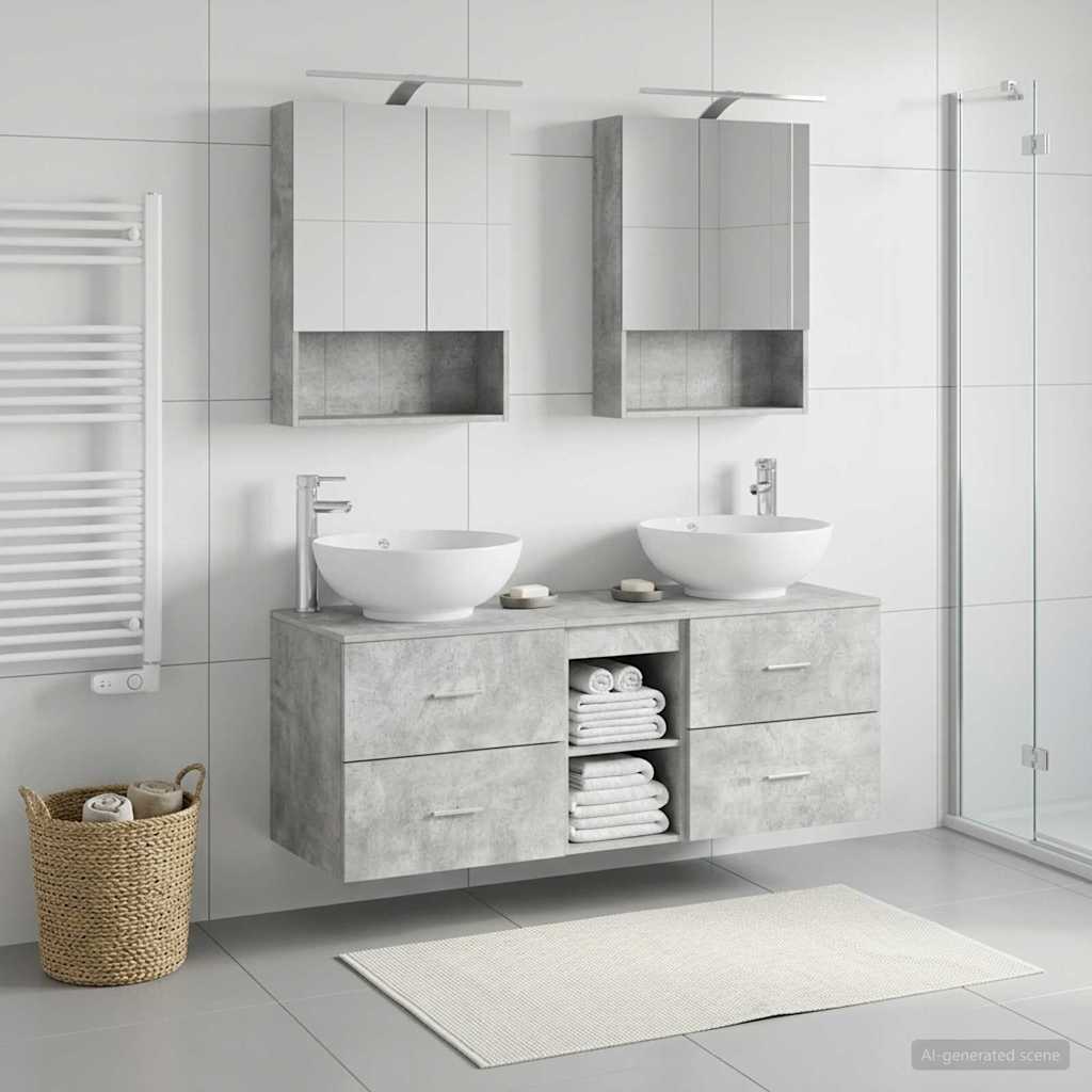 Badkamermeubelset 5 pcs Betongrijs Bewerkt hout en glas is nu te koop bij PeponiXL, paradijselijk wonen!