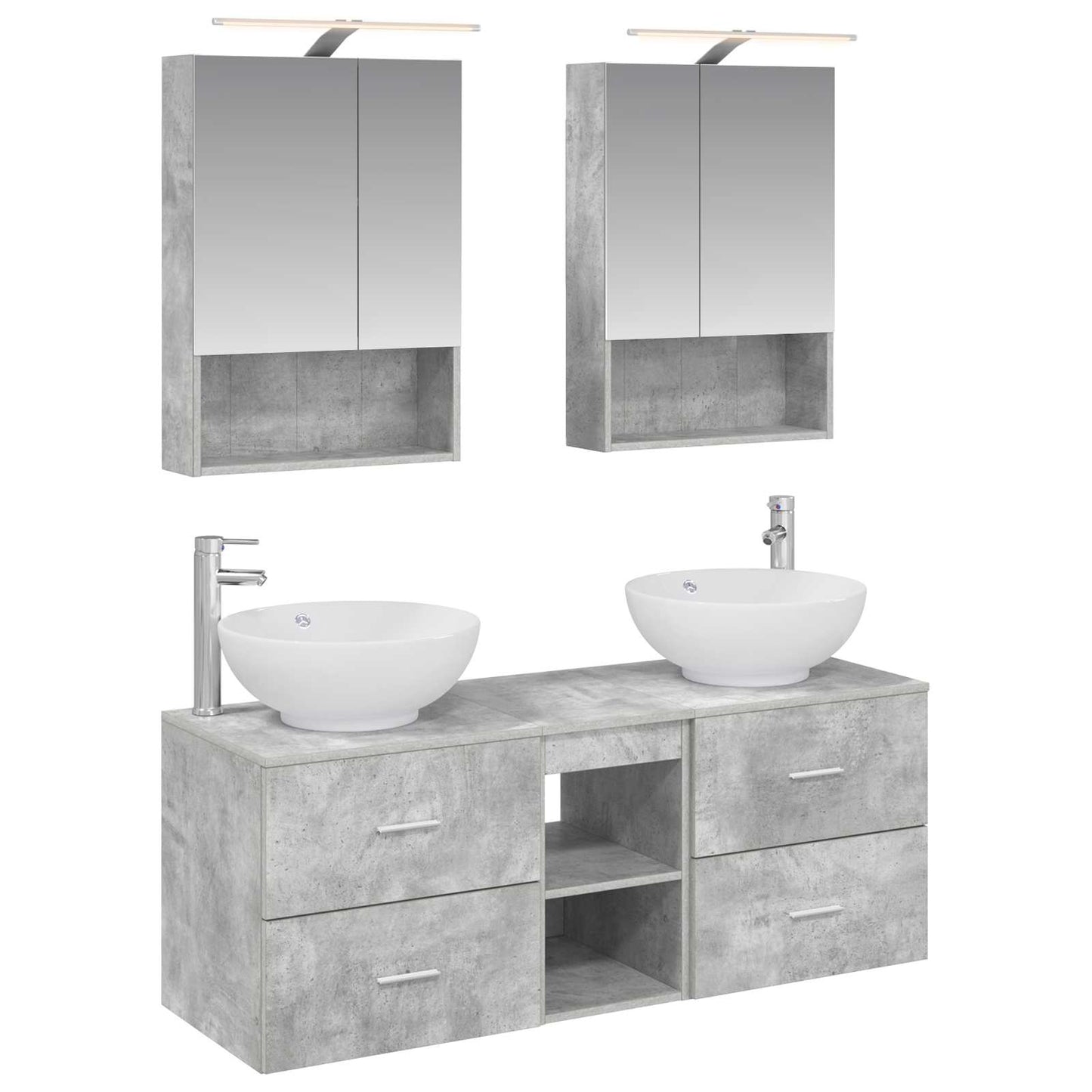 Badkamermeubelset 5 pcs Betongrijs Bewerkt hout en glas is nu te koop bij PeponiXL, paradijselijk wonen!