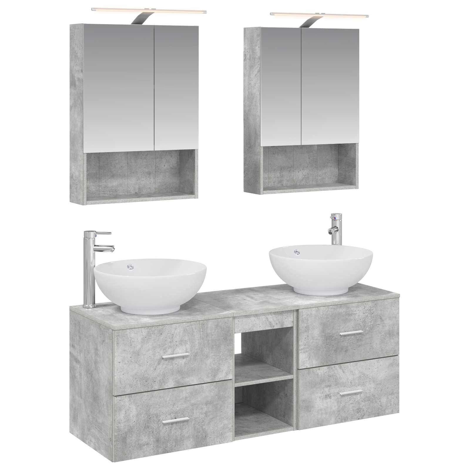 Badkamermeubelset 5 pcs Betongrijs Bewerkt hout en glas is nu te koop bij PeponiXL, paradijselijk wonen!