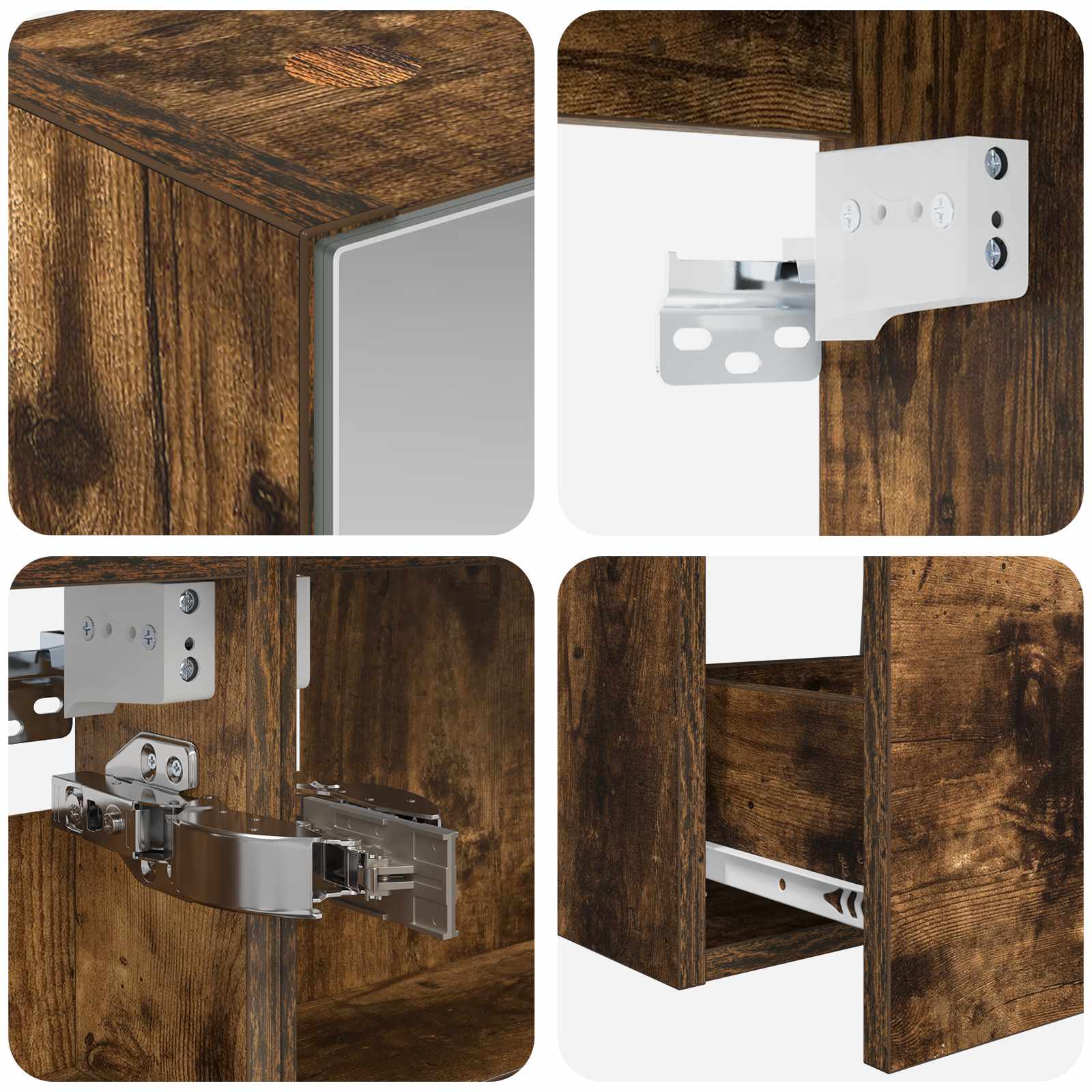 Badkamermeubelset 5 pcs Gerookt eiken Bewerkt hout en glas is nu te koop bij PeponiXL, paradijselijk wonen!