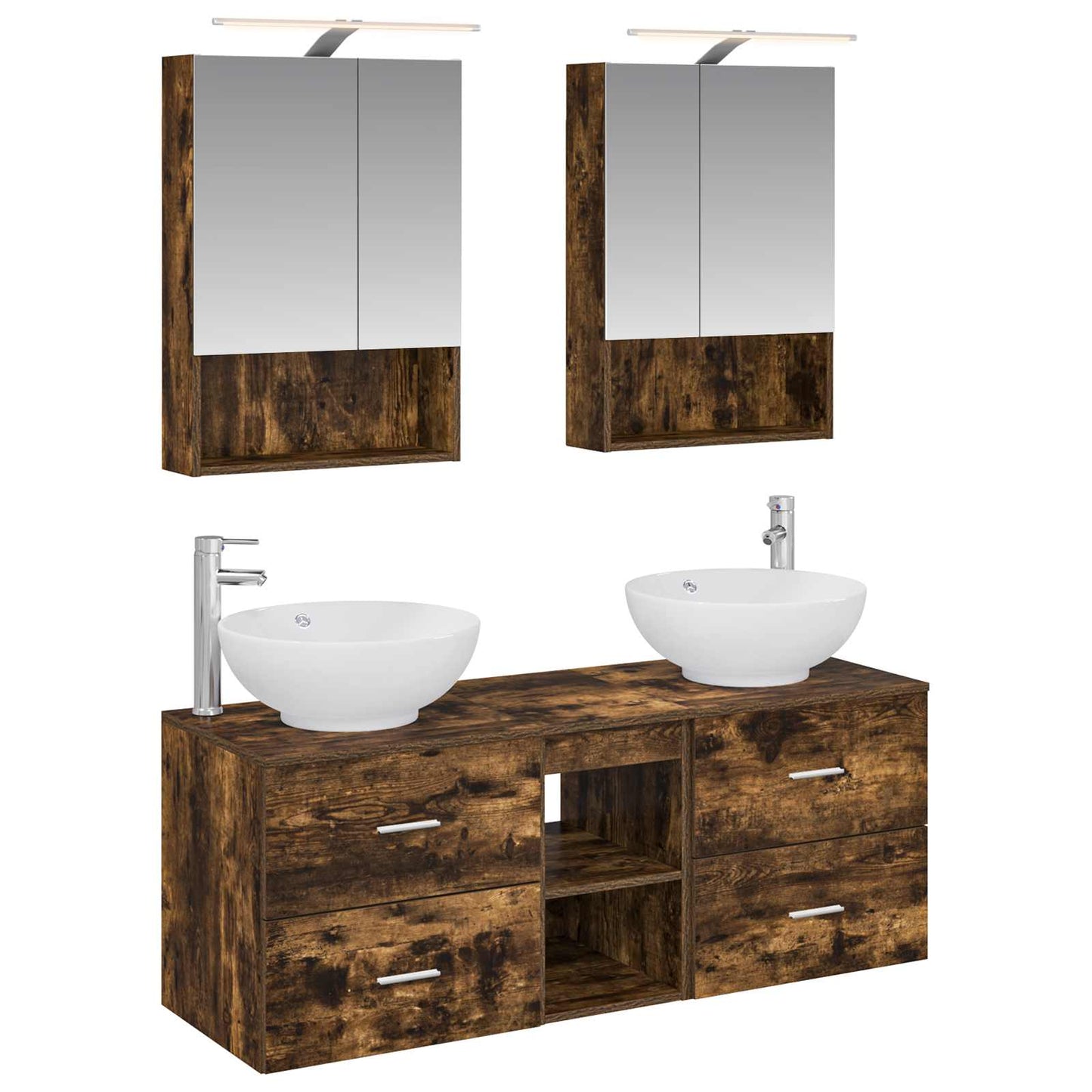 Badkamermeubelset 5 pcs Gerookt eiken Bewerkt hout en glas is nu te koop bij PeponiXL, paradijselijk wonen!