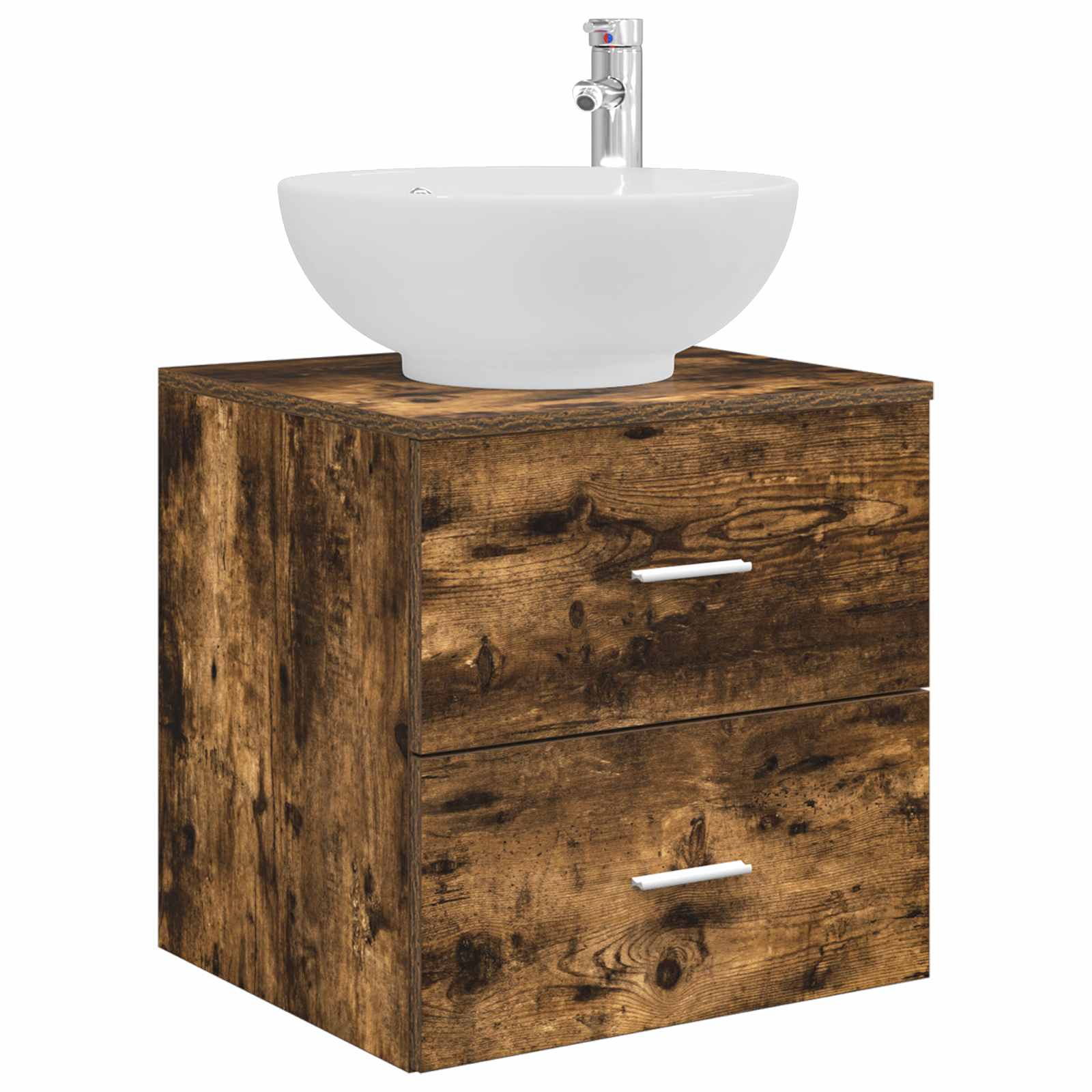 Badkamermeubelset 5 pcs Gerookt eiken Bewerkt hout en glas is nu te koop bij PeponiXL, paradijselijk wonen!