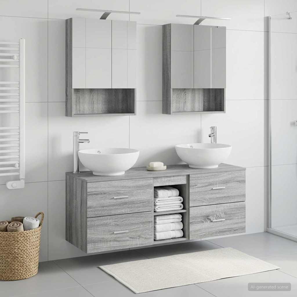 Badkamermeubelset 5 pcs Grijs Sonoma Bewerkt hout en glas is nu te koop bij PeponiXL, paradijselijk wonen!